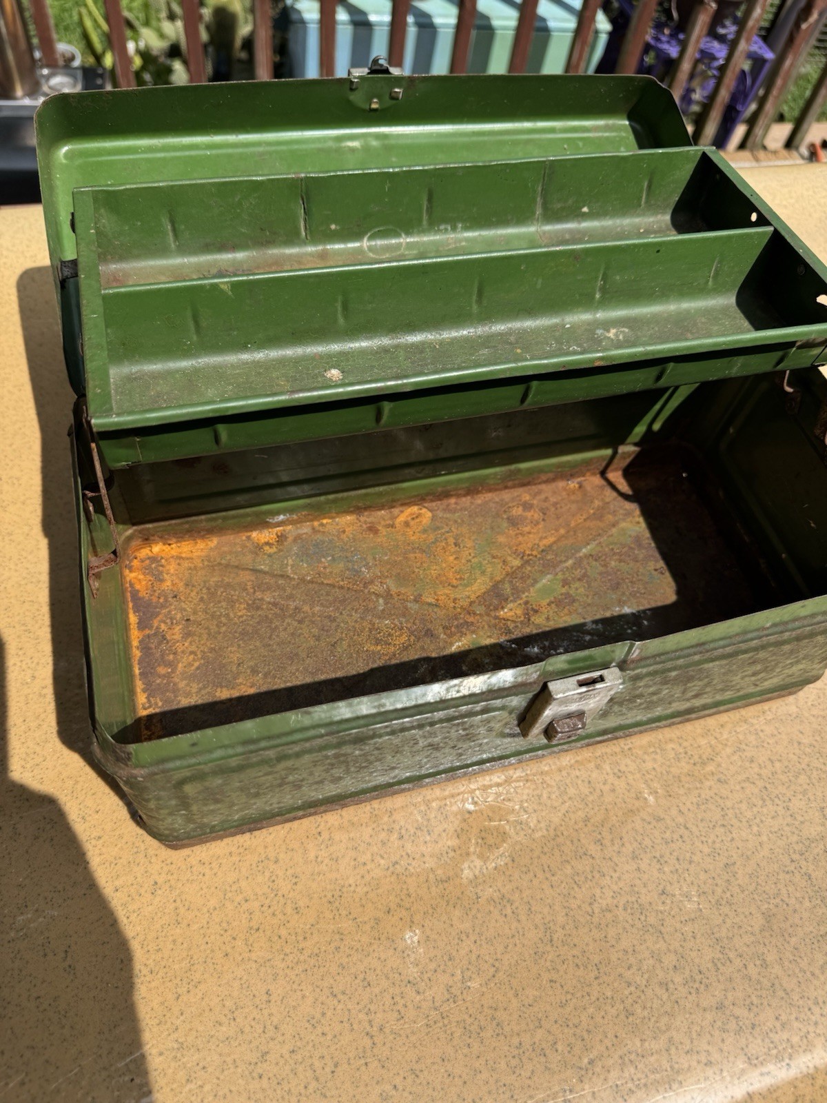 Vintage Climax Green Metal Toolbox 12 ib Patina Wear Good Hamilton