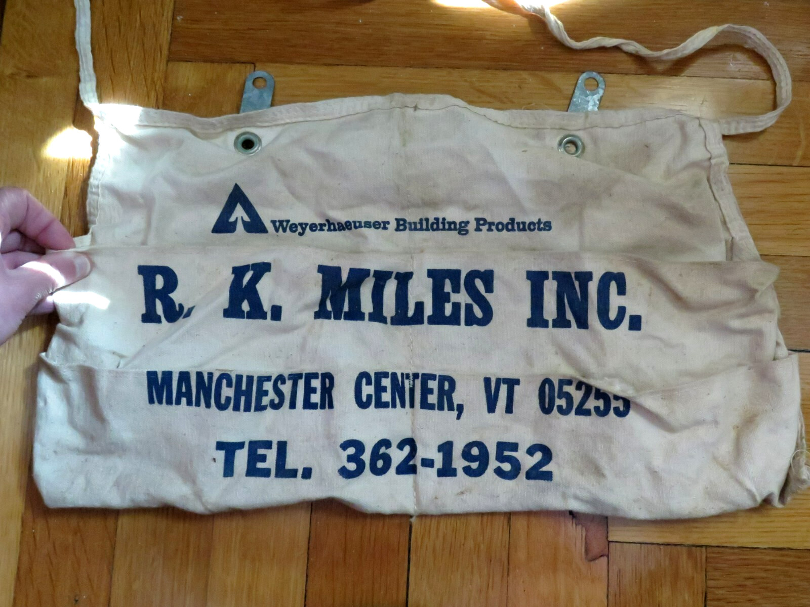 Vintage Nail Apron Tool Belt Pocket Advertising RK MILES MANCHESTER CENTER VT