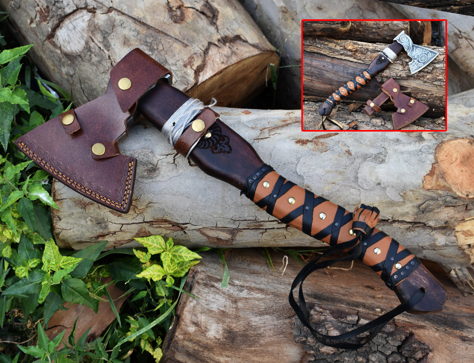 Handmade High Carbon steel Viking Axe Ash Wood Handle Hunting Camping OutdooTool