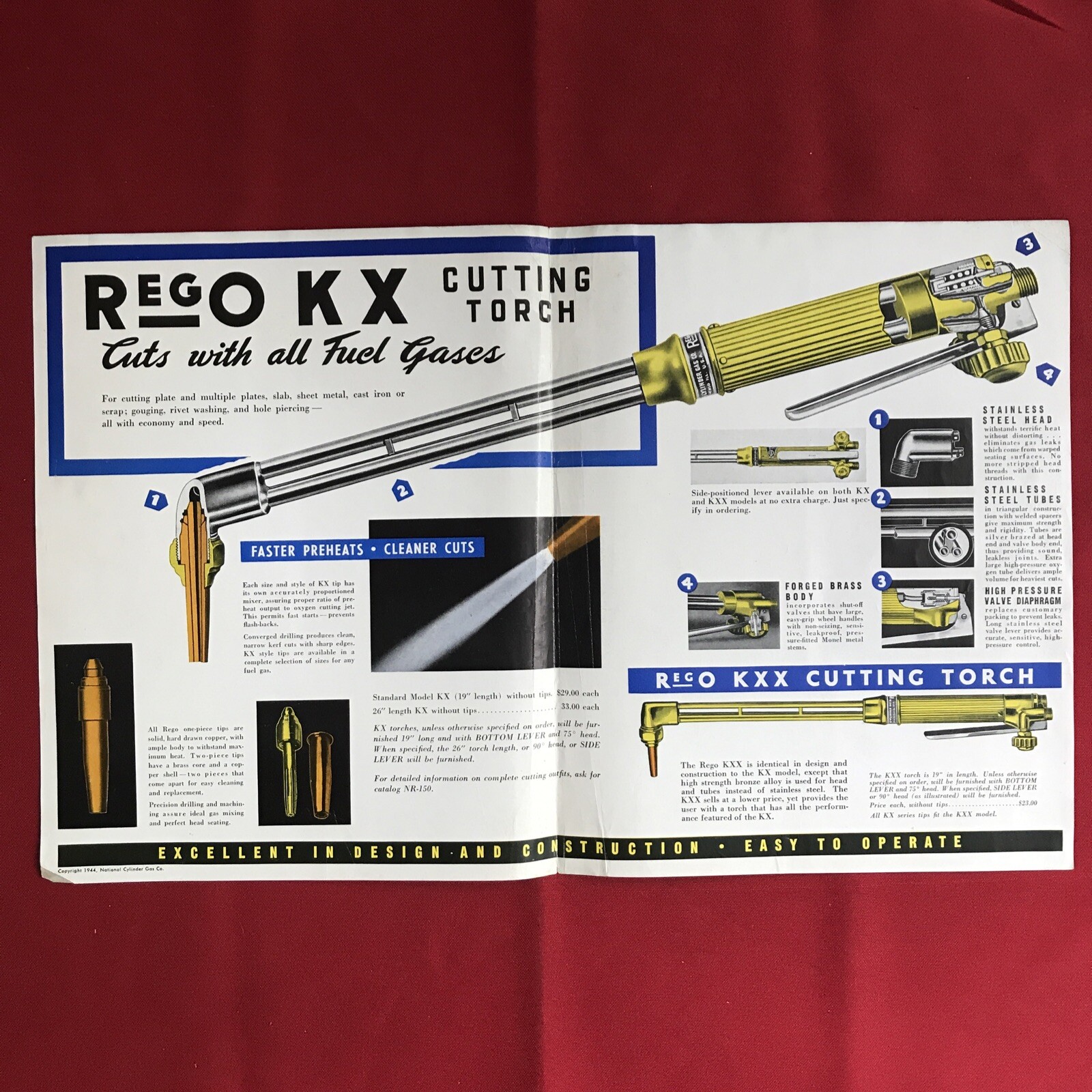 Rego KX Cutting torch advertising brochure 1944 National cylinder gas company