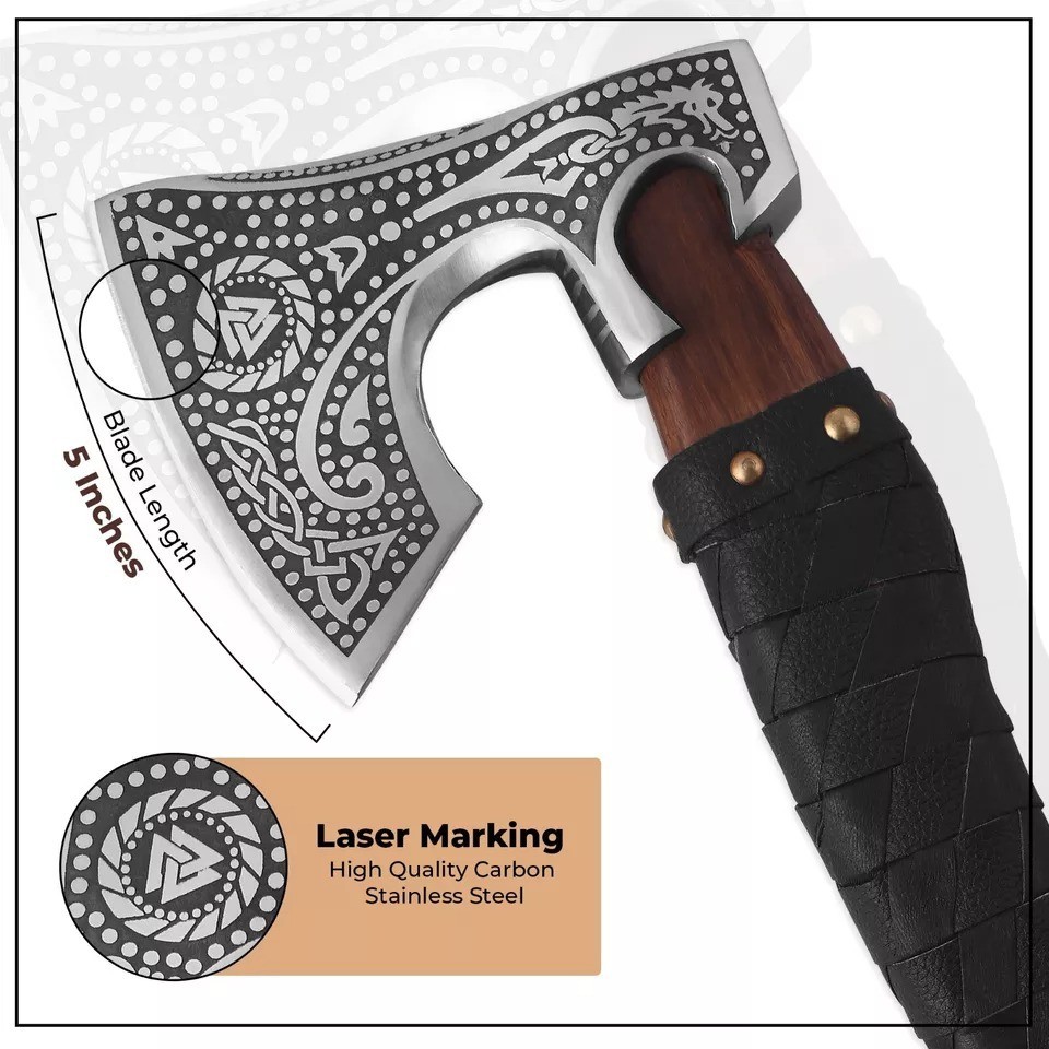 Viking Axe 17” Handmade Carbon Steel Axe With Leather Sheath Gift For Christmas