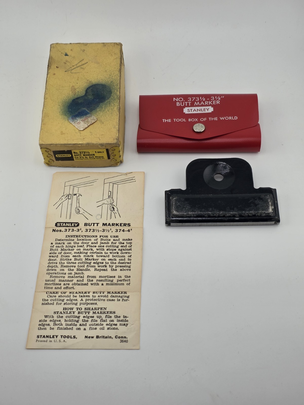 Vtg Stanley No. 373 1/2 – 3-1/2″ Butt Marker Hinge Gauge In Original Box, Case