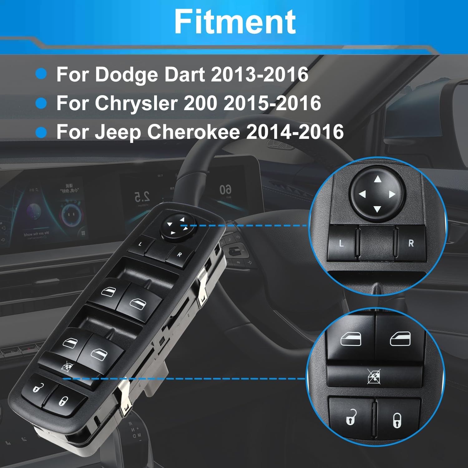 Front Left Driver Side Master Power Control Window Switch for Dodge Black