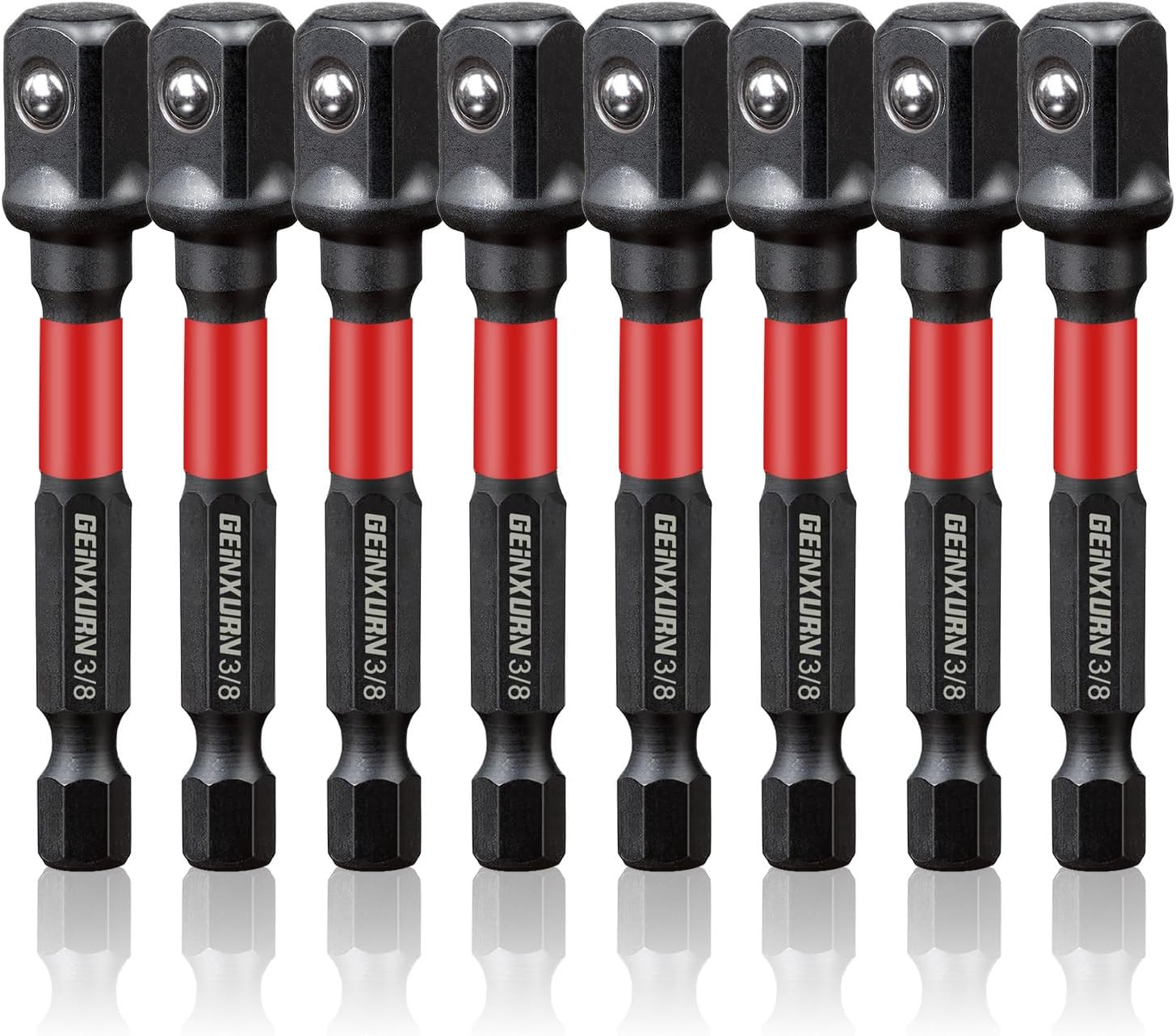 Geinxurn 8Pcs Impact Socket Adapter Set, 3/8″ Drive Square, 2.5Inches Extension