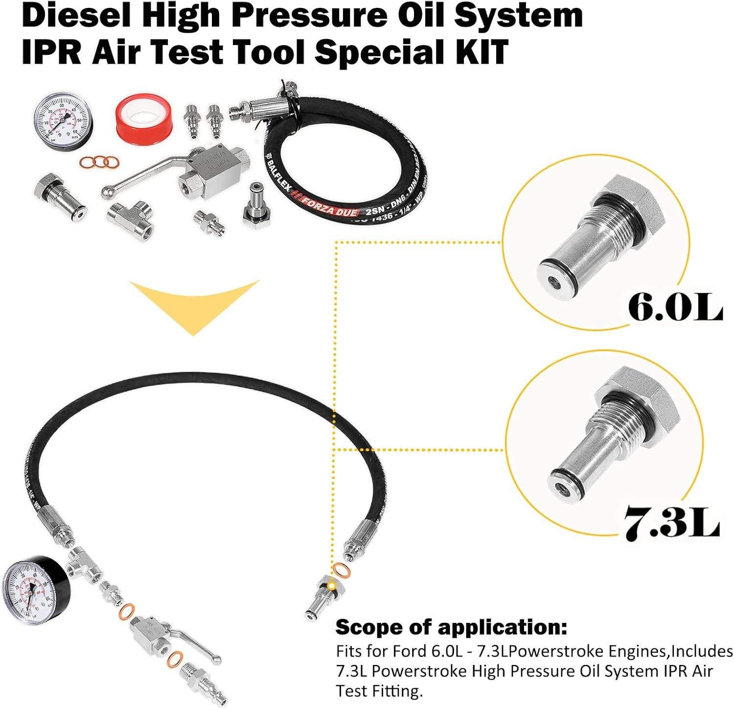 Ford F250 F350 6.0L & 7.3L Powerstroke Hpop Test Tool, High Pressure & Air Leak