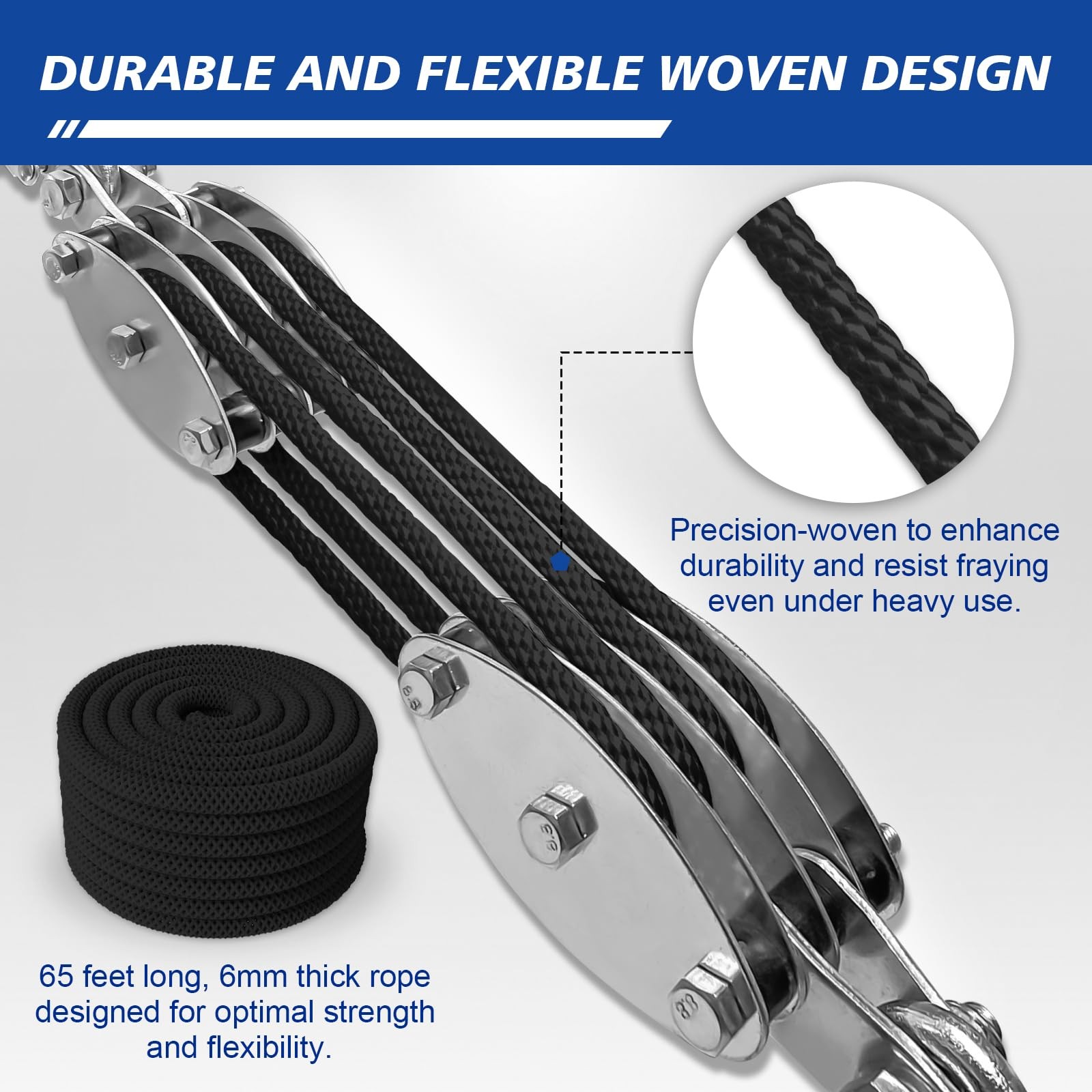 SALIFTFE Block and Tackle Pulley System, Upgraded 4 Wheel – 65Ft, Black