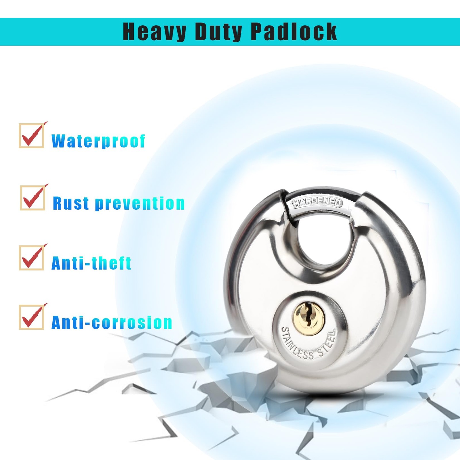 Disc Lock for Storage Unit 2-3/470mm, Stainless Steel Keyed Padlock with Keys…