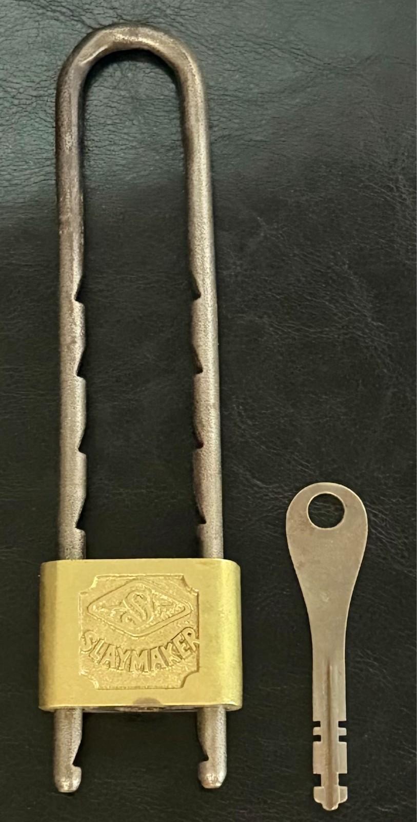 Vintage Slaymaker Long Shackle Padlock w Original Key Brass Body Lock Working