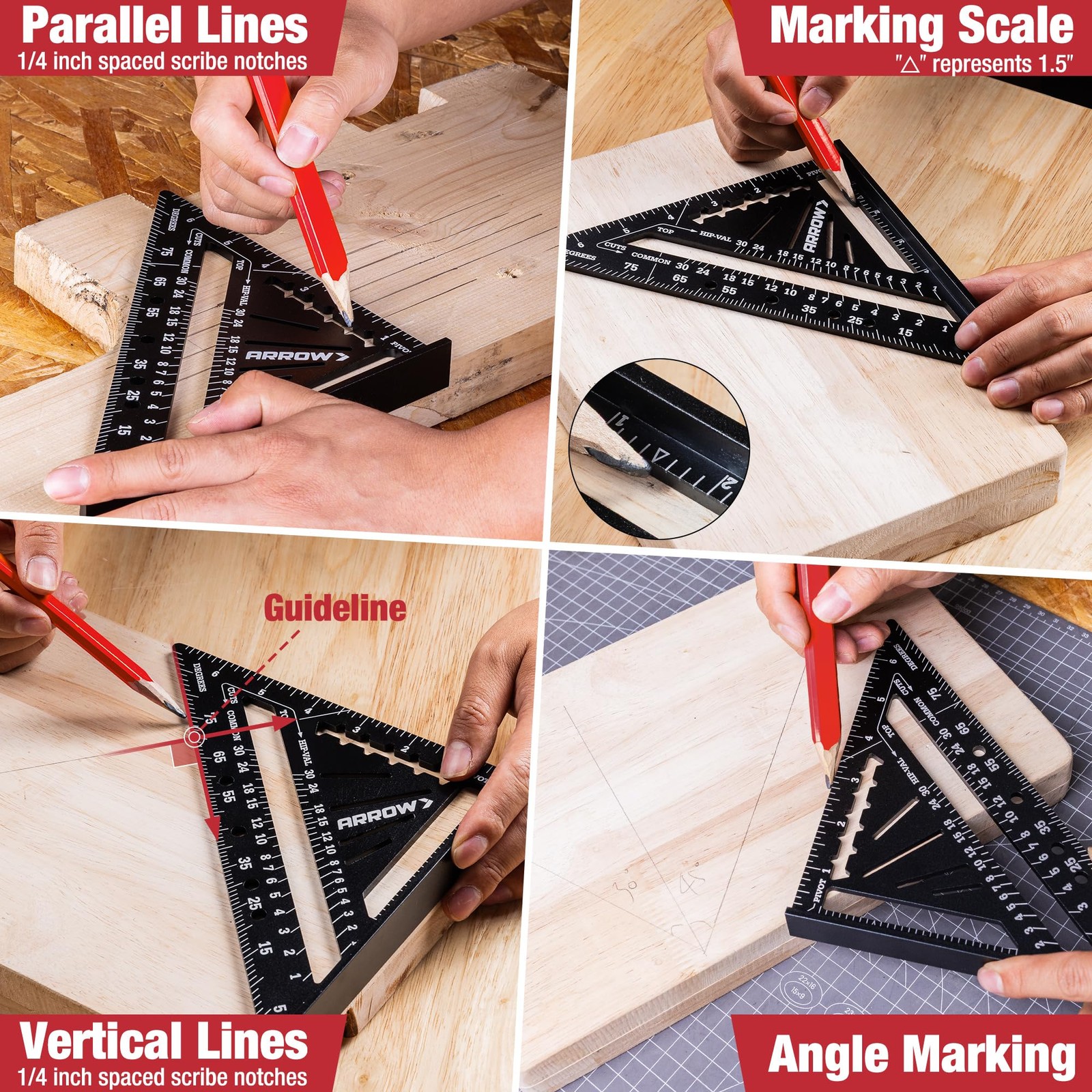 Arrow 7-Inch Aluminum Alloy Carpenter Square and 12-Inch Zinc Black
