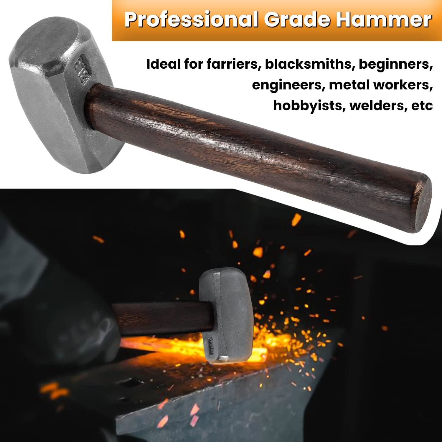 Blacksmith 3LB Handmade Forge Hammer for Farrier Knife Maker Welders Engineers