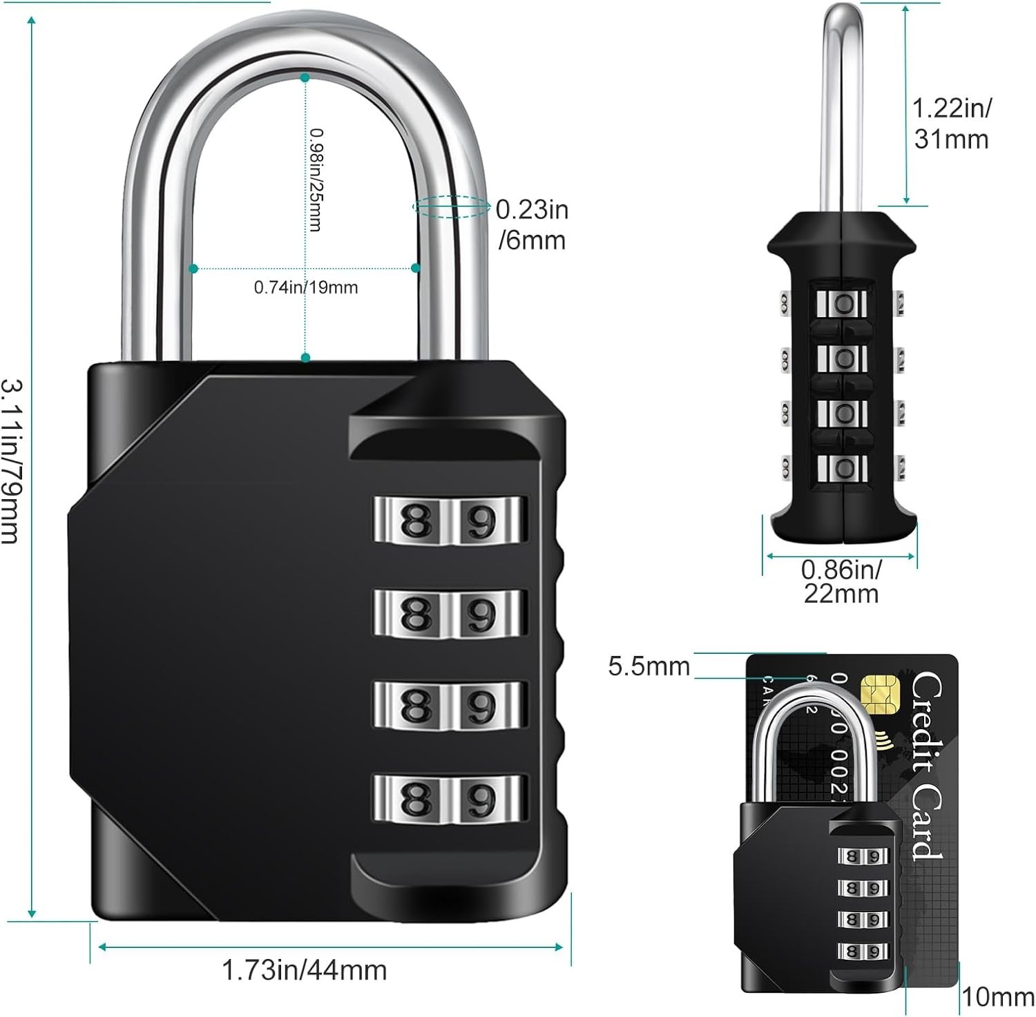 Sturdy Lock with 4-Digit Code – Weatherproof Black Padlock for Security Needs