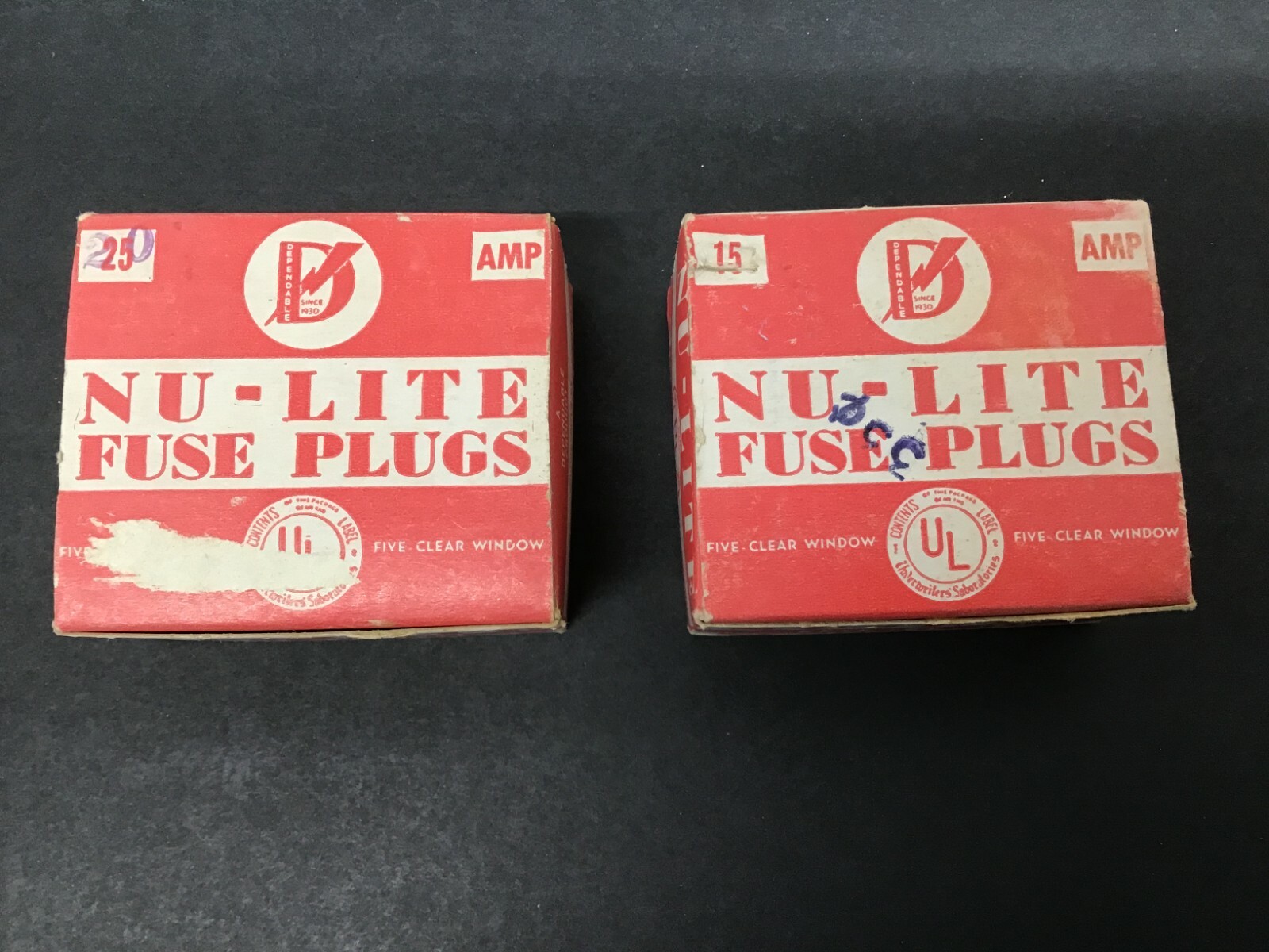 Nu-Lite Vintage Fuse Plugs 15 and 20 AMP New Old Stock