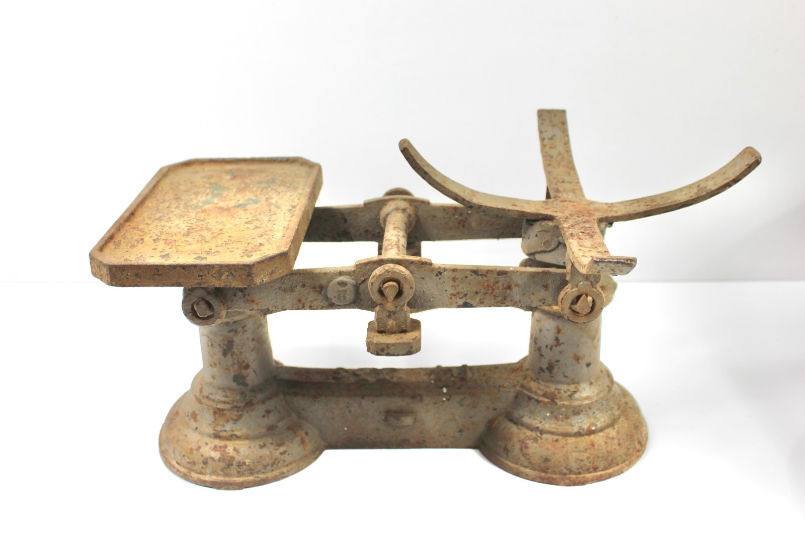 Antique 14lb Cast Iron Grocer’s Balance Scale Large Brass Bowl c.1910–30b Rare