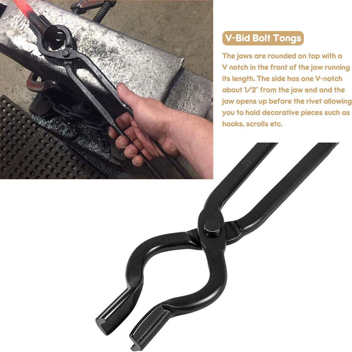 V-Bit Bolt Knife Making Blacksmith Tongs Set Bladesmith Tools Anvil Vise Forge