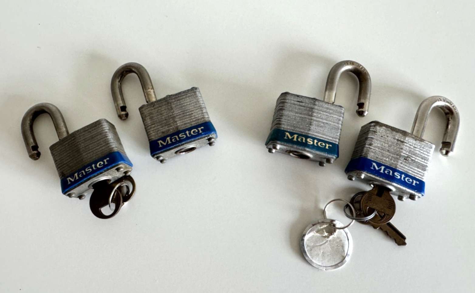 4 Master Lock No. 3 PadLocks Heavy Duty Each Pair Keyed Alike Free Shipping