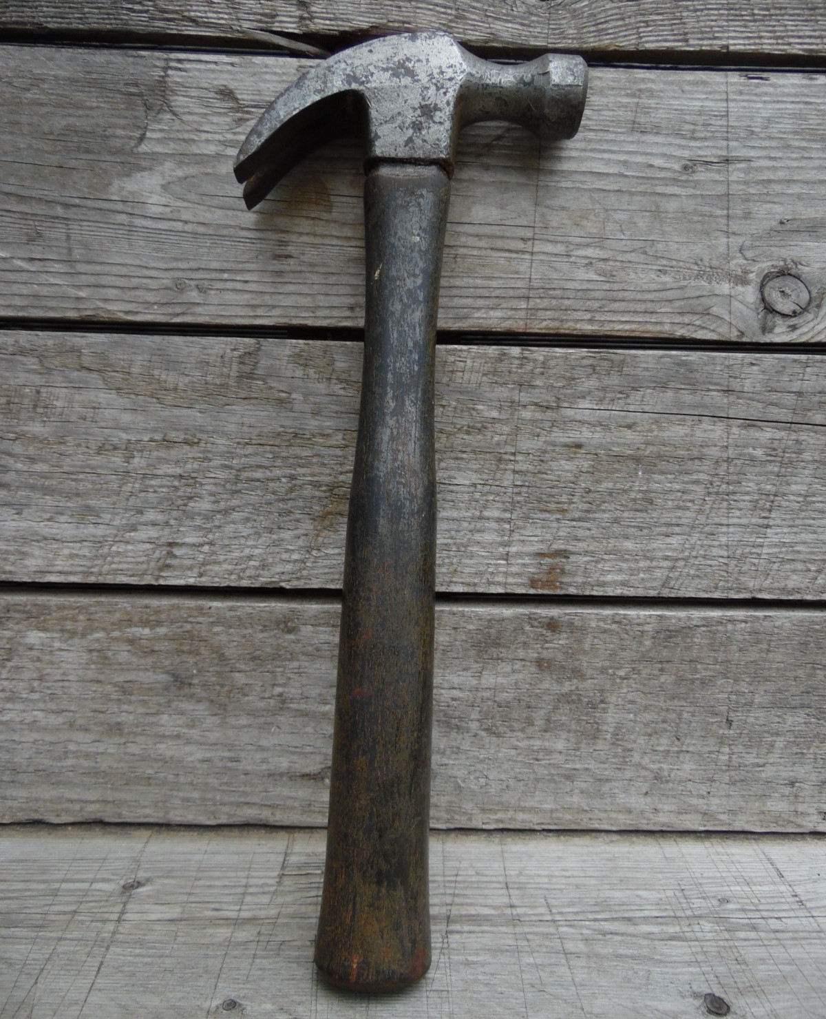 Vintage Claw Hammer with Dark Wooden Handle with Cross & Head Red Marker