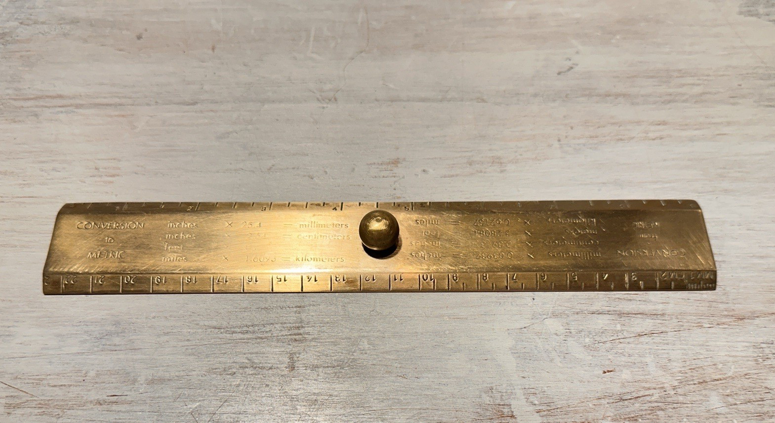 Brass Metal Ruler Metric and standard measurements, 9″ long, Heavy