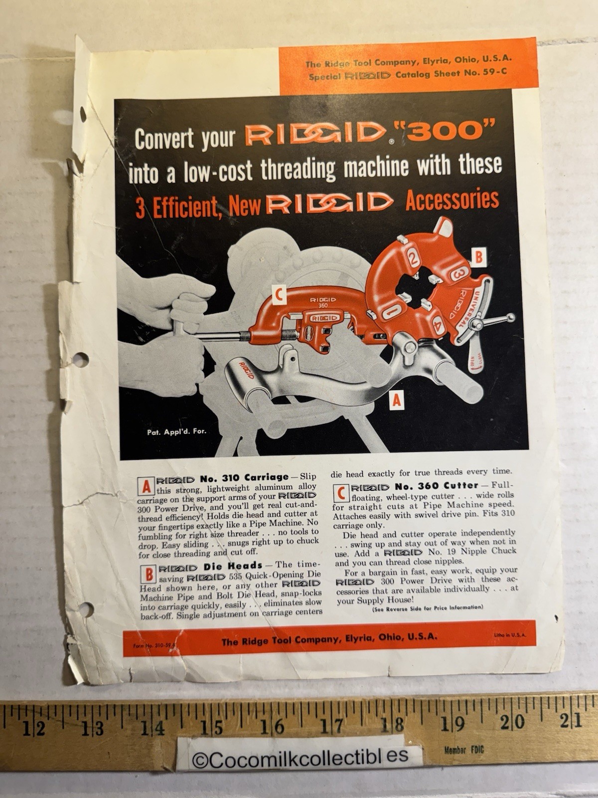 Vintage Ridge Tool Co Ridgid 300 Threading Machine No. 59-C Elyria Ohio Brochure