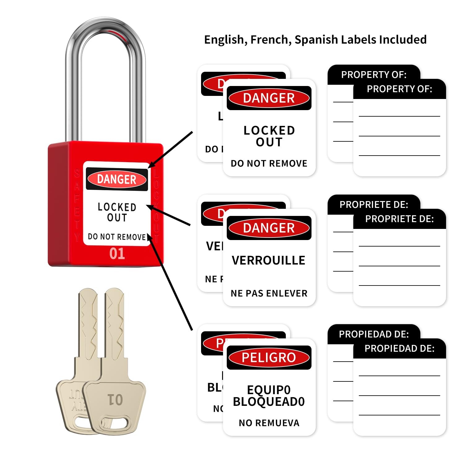 5 Red Loto Safety Padlocks Keyed Different OSHA Compliant Non Conductive Nylo…