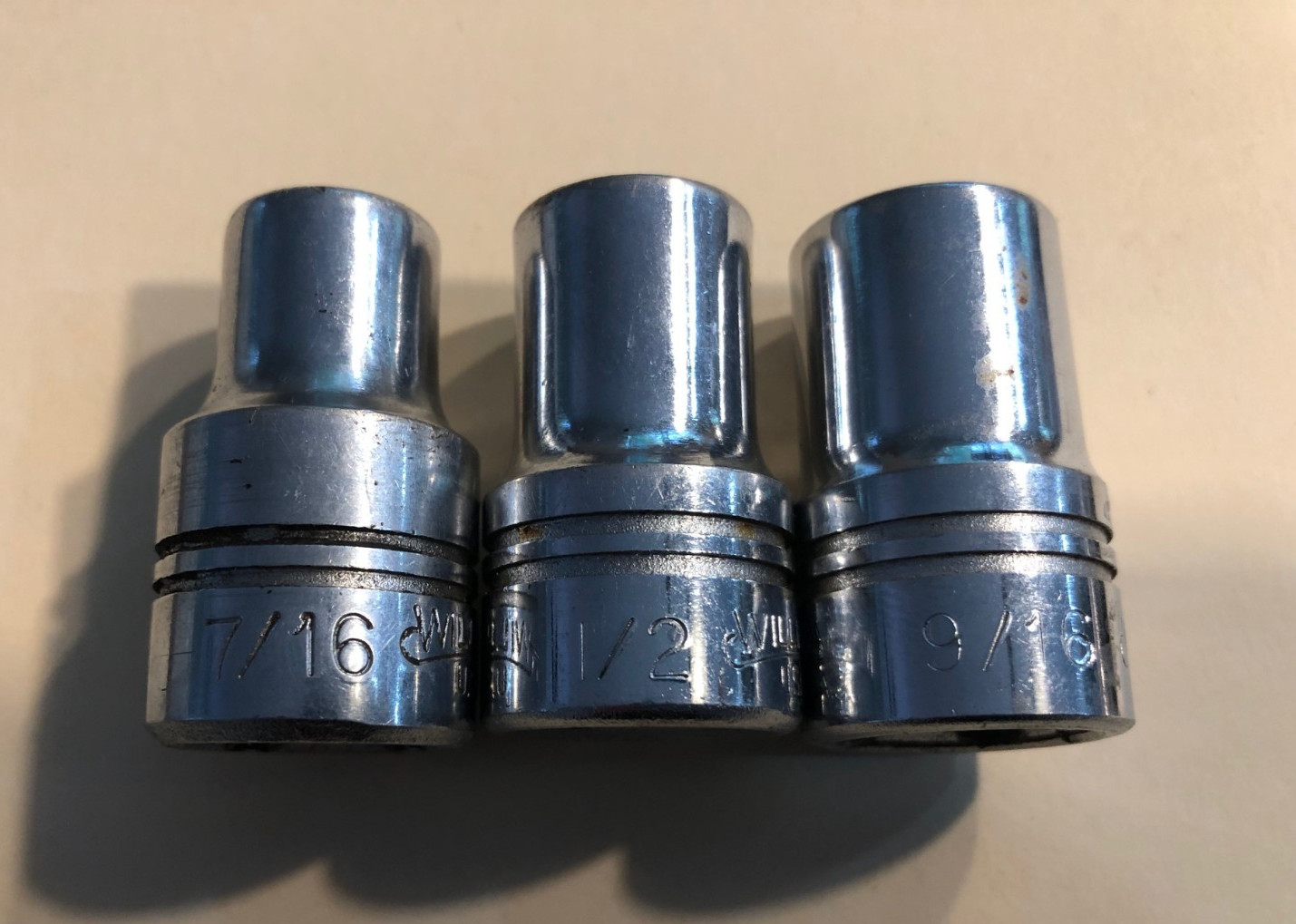 14 vintage J.H. Williams USA 1/2″ drive sockets – 11 standard/3 deep – 12 point