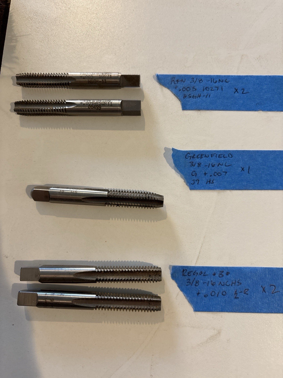 Lot of 5 Oversize 3/8-16 UNC Machine Taps +.005 +.007 +.010 Greenfield Regal HSS