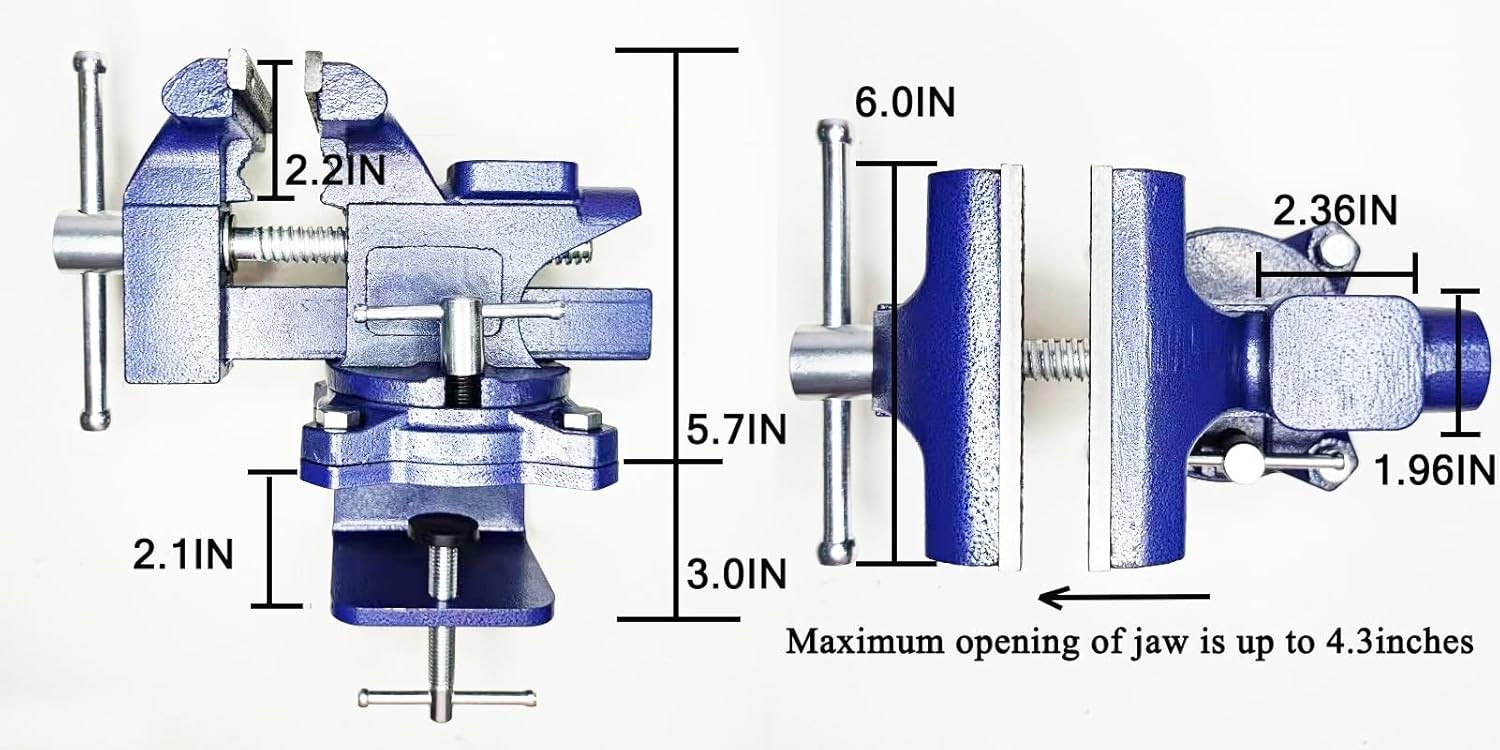 2-In-1 Bench Vise Heavy Duty, Blue, 6.0″ – Upgraded