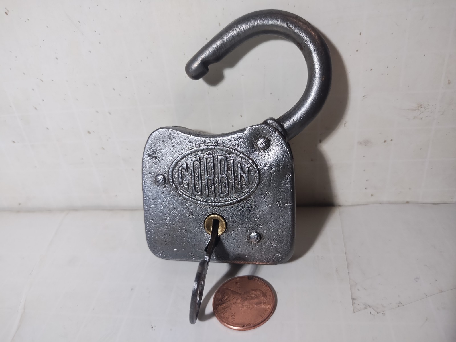 Antique Corbin Cabinet Lock Co Padlock w Key 1920-1950