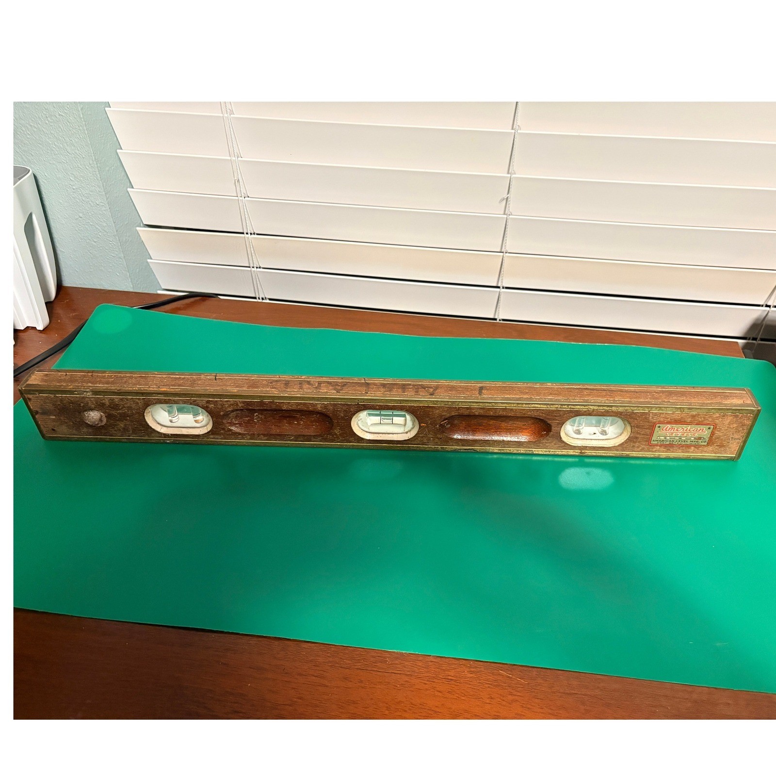 Vintage American Levels 24″ Wood and Brass Bound Spirit Level East Detroit MI
