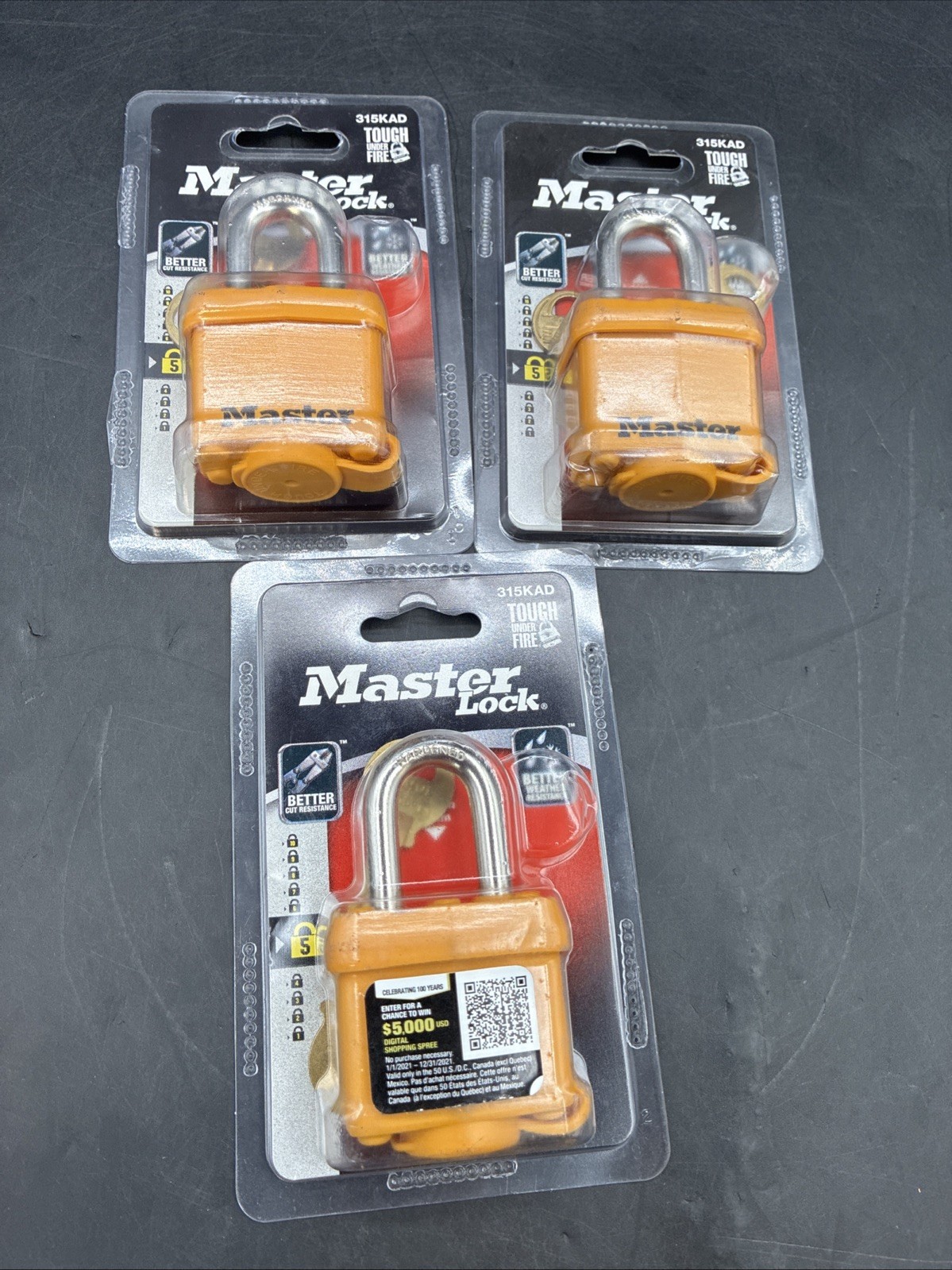 3PK Master Lock 315KAD Covered Outdoor Padlock with Key, 1 Pack, Yellow 3/4″