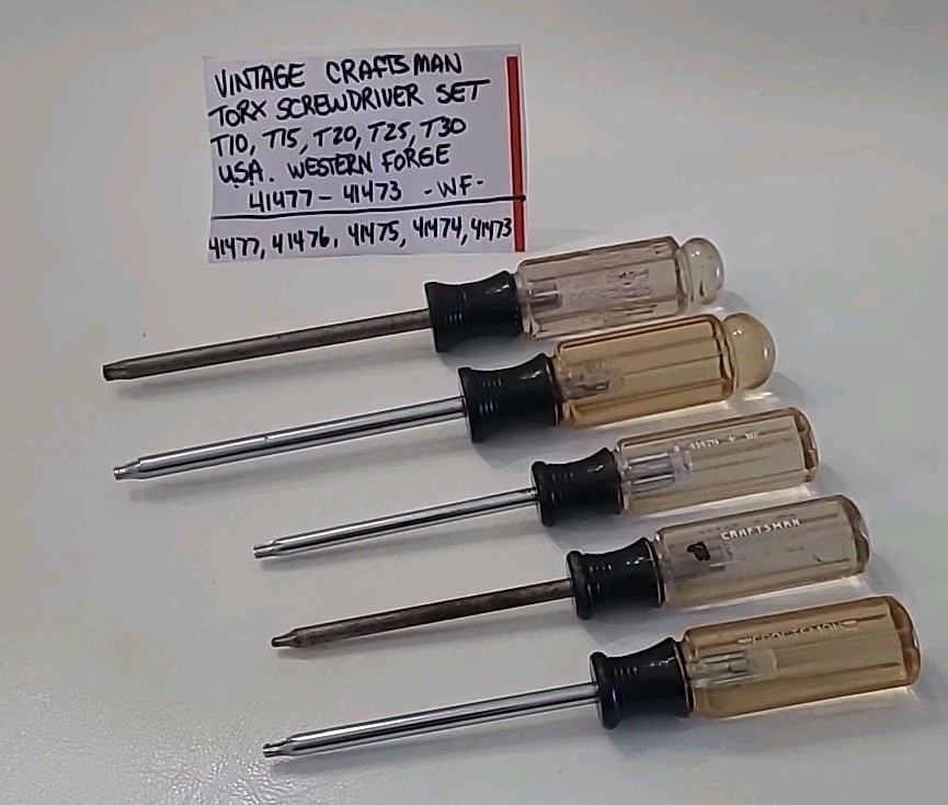 Vintage Craftsman Torx Screwdriver Set 5 Pieces T10 T15 T20 T25 T30 USA WF