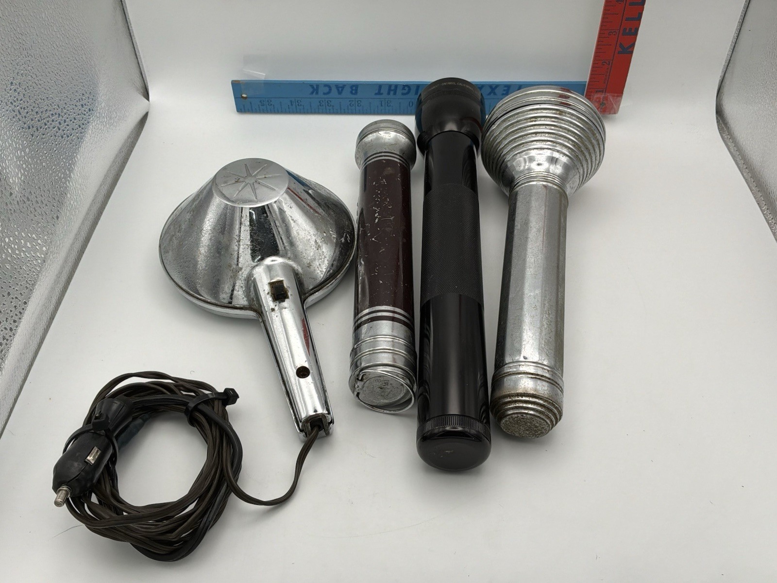 Vintage Flashlight Lot Maglite Ashton Metal Spotlights Cigarette Plug Working