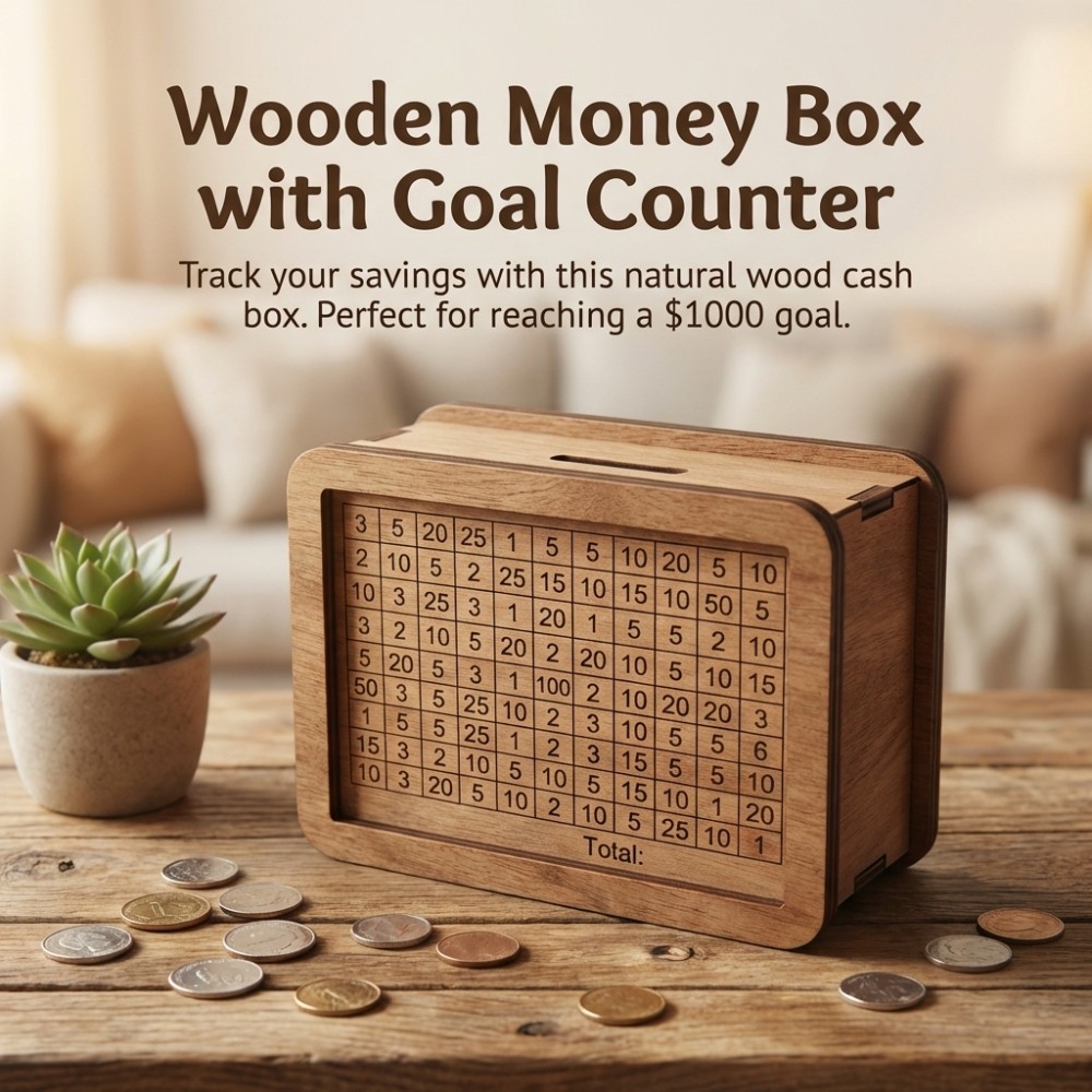 Wooden Cash Box with Counter for Home Office and Business Money Storage Solution