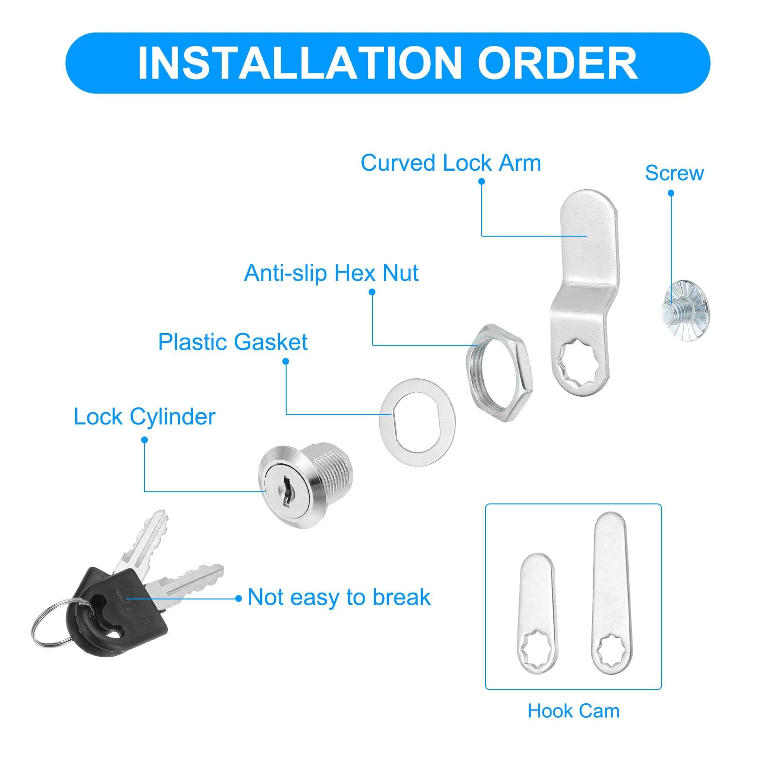 PATIKIL 5/8 Inch Keyed Alike Cabinet Locks with Key, 2 Pack Inch, Silver