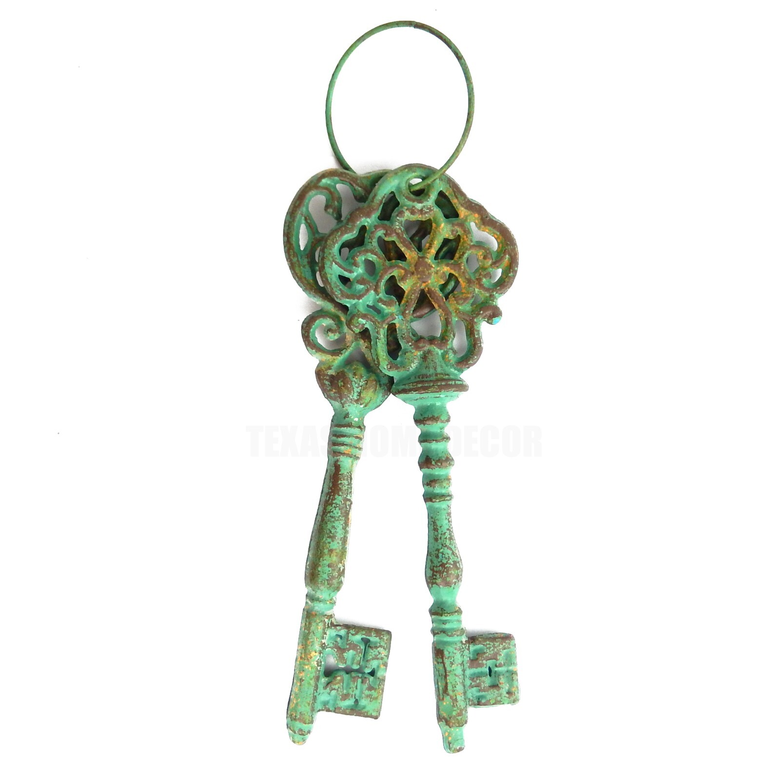Large Cast Iron Skeleton Keys Rustic Turquoise Victorian Ornate Wall Decor 11.5″