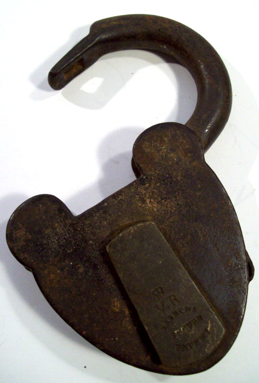 Vintage V.R. Barrons Secure Patent Large Padlock, No Key, Open, Crown Mark