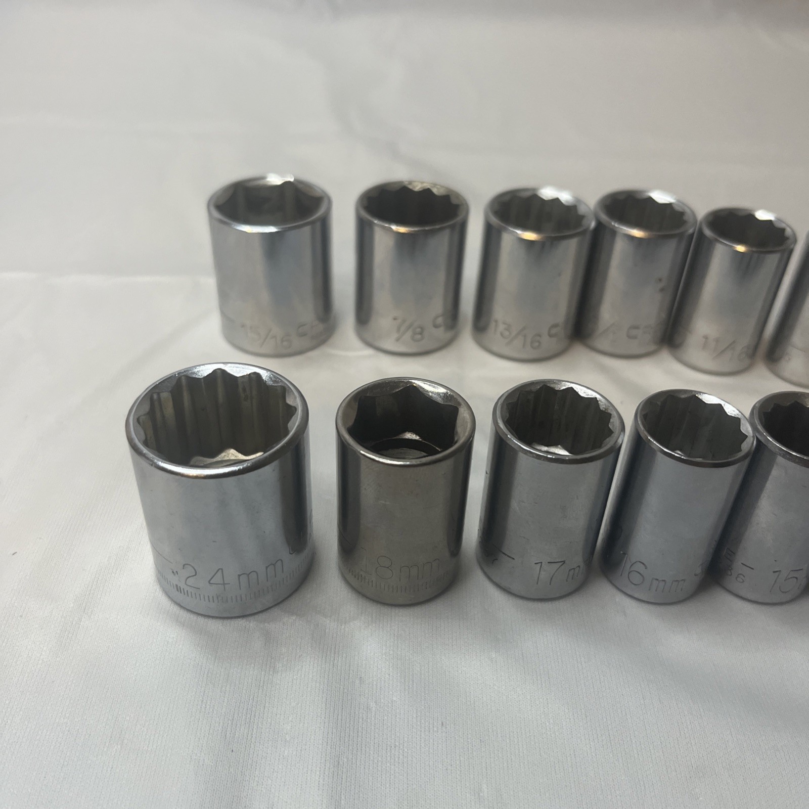 Lot of 19, 1/2″ Craftsman Sockets Various Sizes Made in USA Vintage