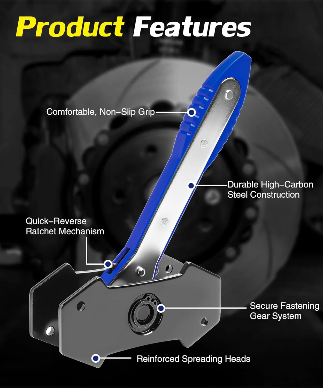 Brake Caliper Compression Tool 360 Degree Ratchet With Plates And Gloves For…