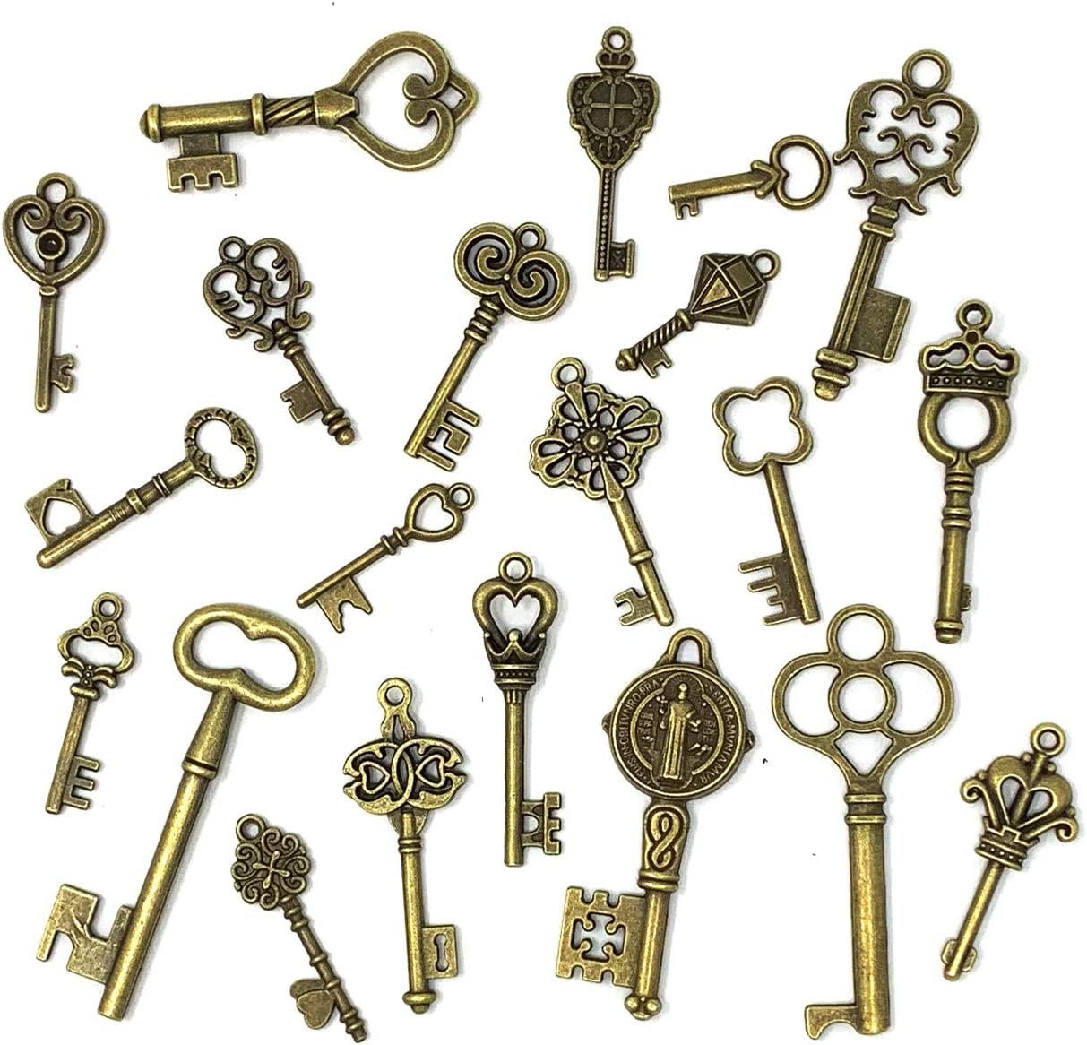 125 PCS Vintage Skeleton Key Set Charms, Mixed Antique Style Bronze Brass for P
