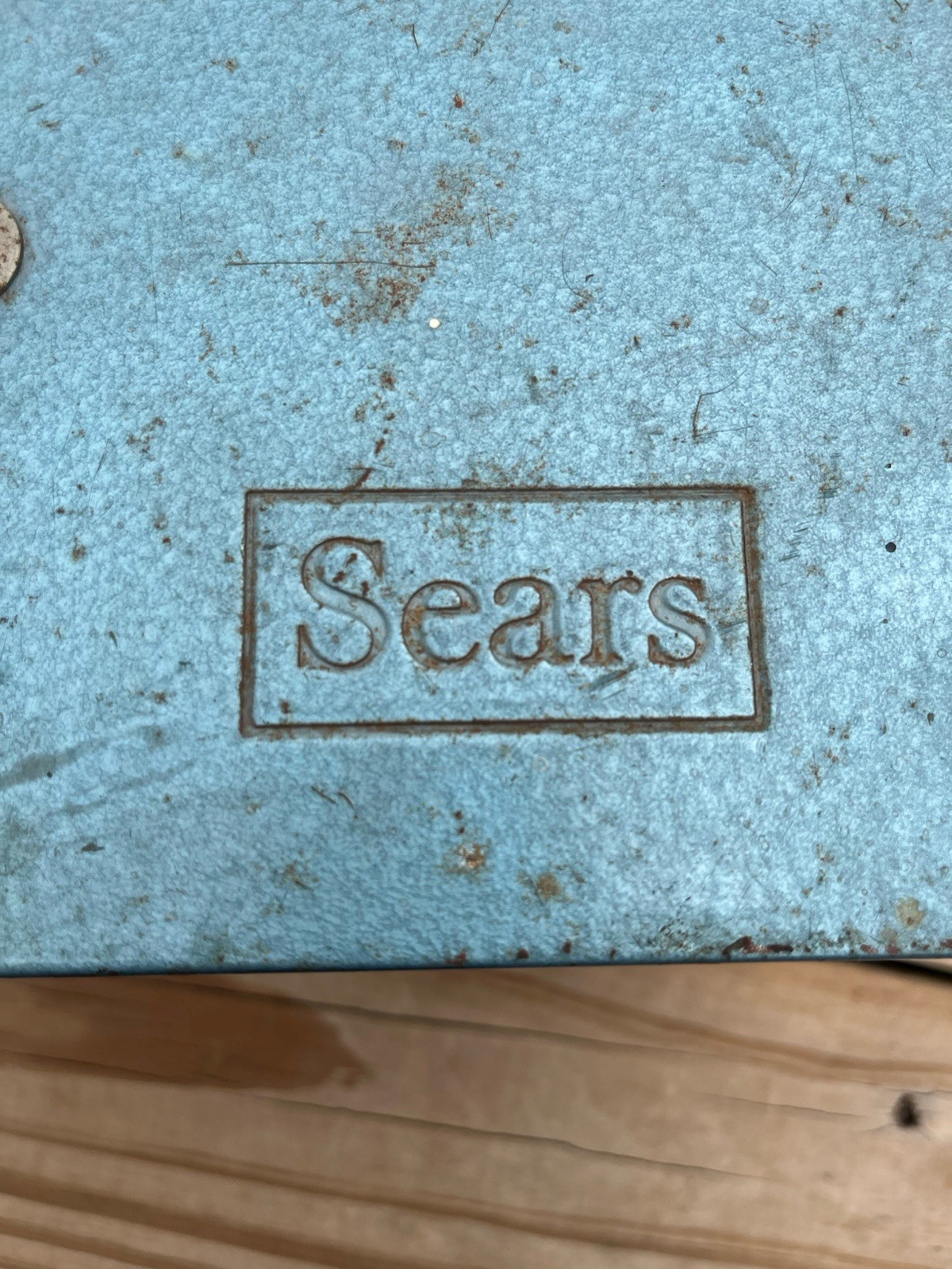 Sears Metal Tool Box Blue Red Interior tray Portable Storage Chest USA Vintage
