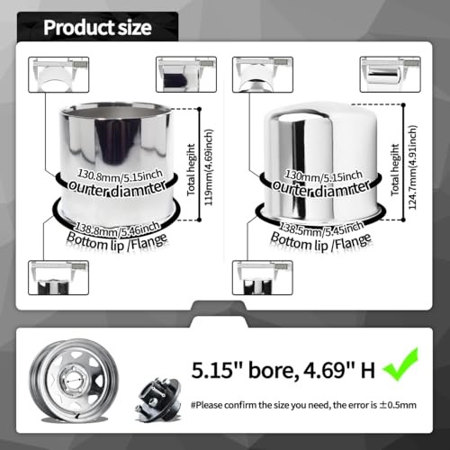 4Pcs 5.15inch Trailer Wheel Center Caps Push Through 5.15″ OD Mirror Polished