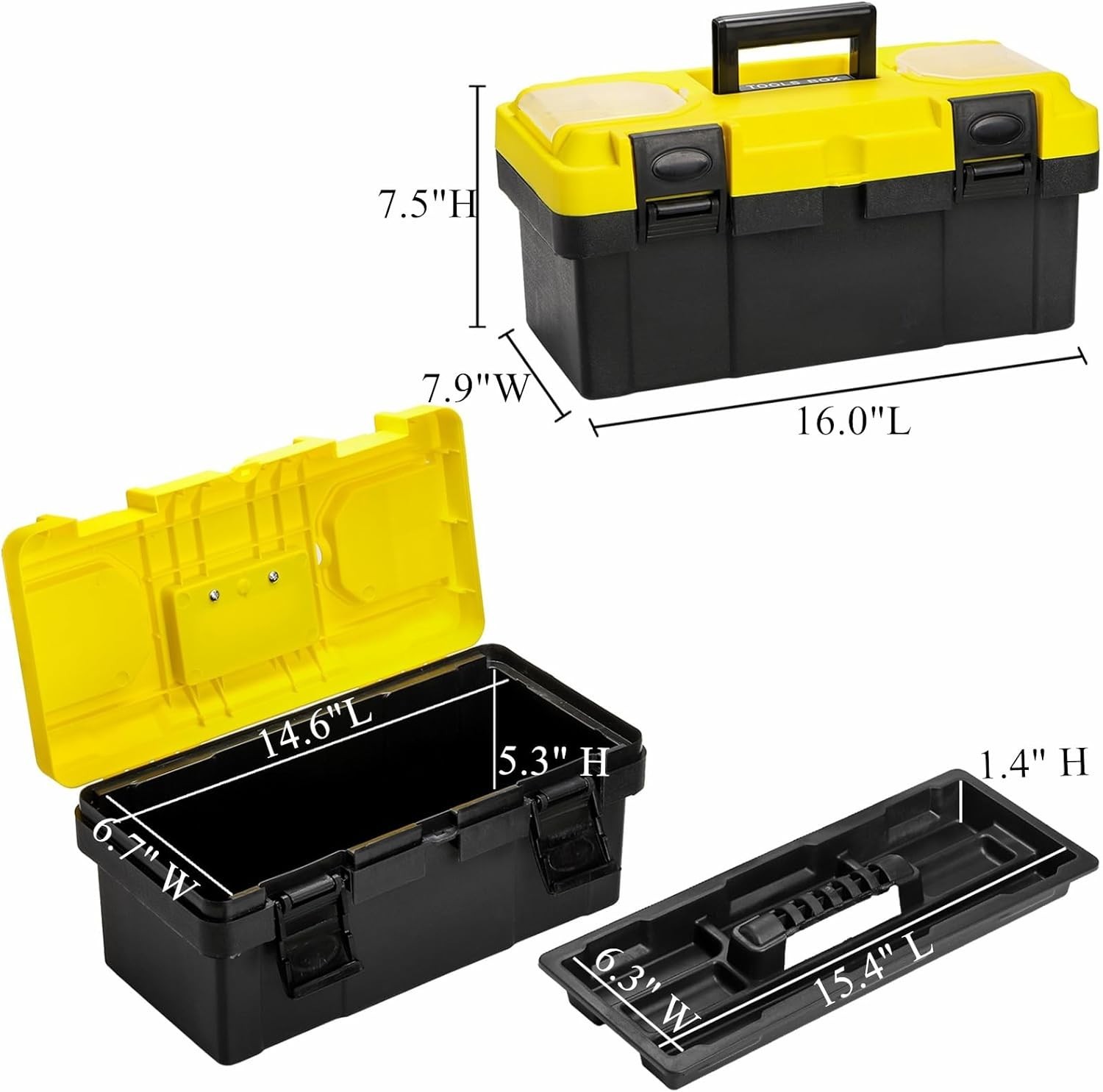Stylish Black & Yellow 16-Inch Heavy Duty Tool Box – Versatile & Secure Storage