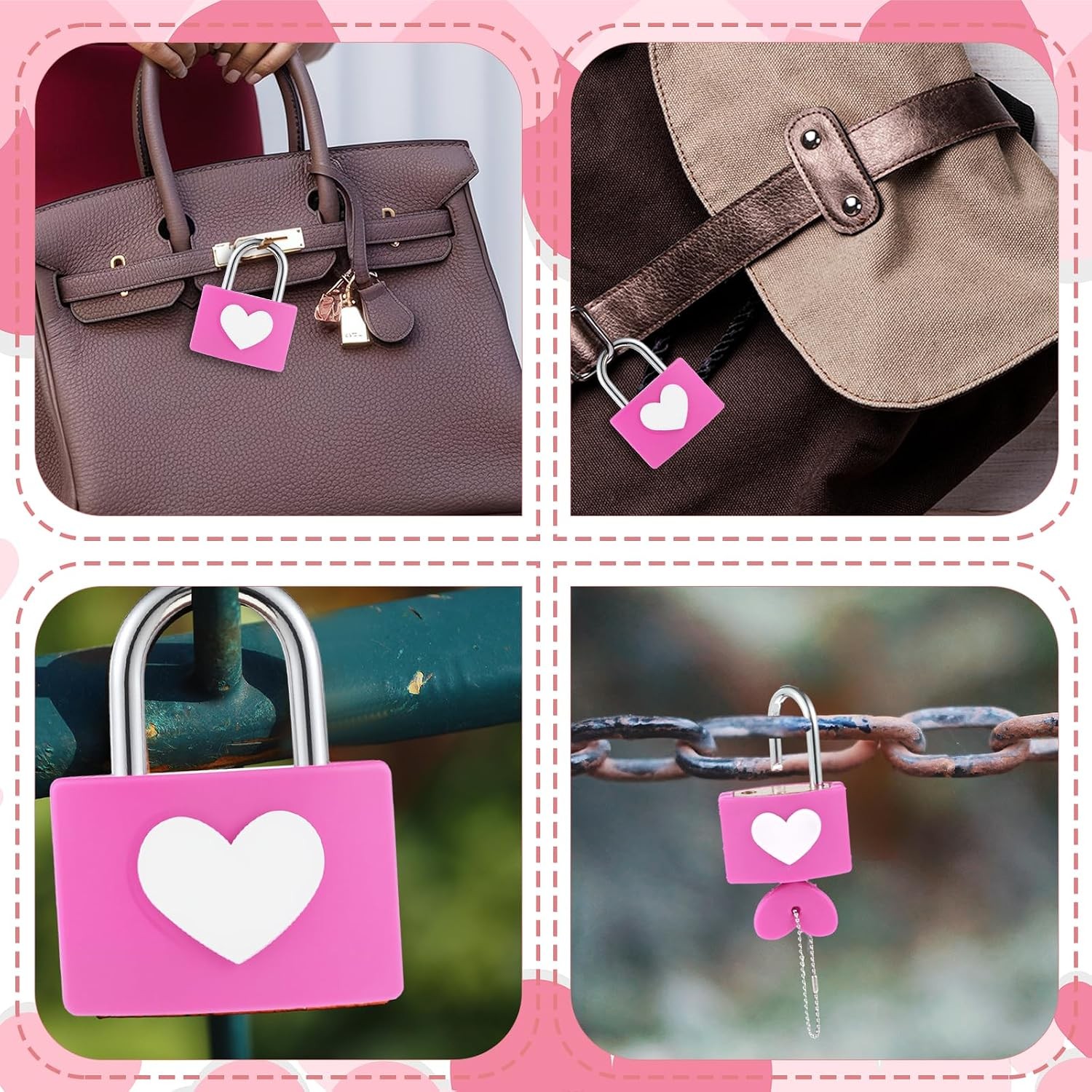 2PCS Pink Heart Padlock Lock with Keys for Locker Diary Jewelry Box Luggage