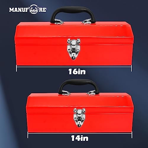 Metal Tool Box with Carry Handle for hold Common Tools | Easy to Carry, 16″