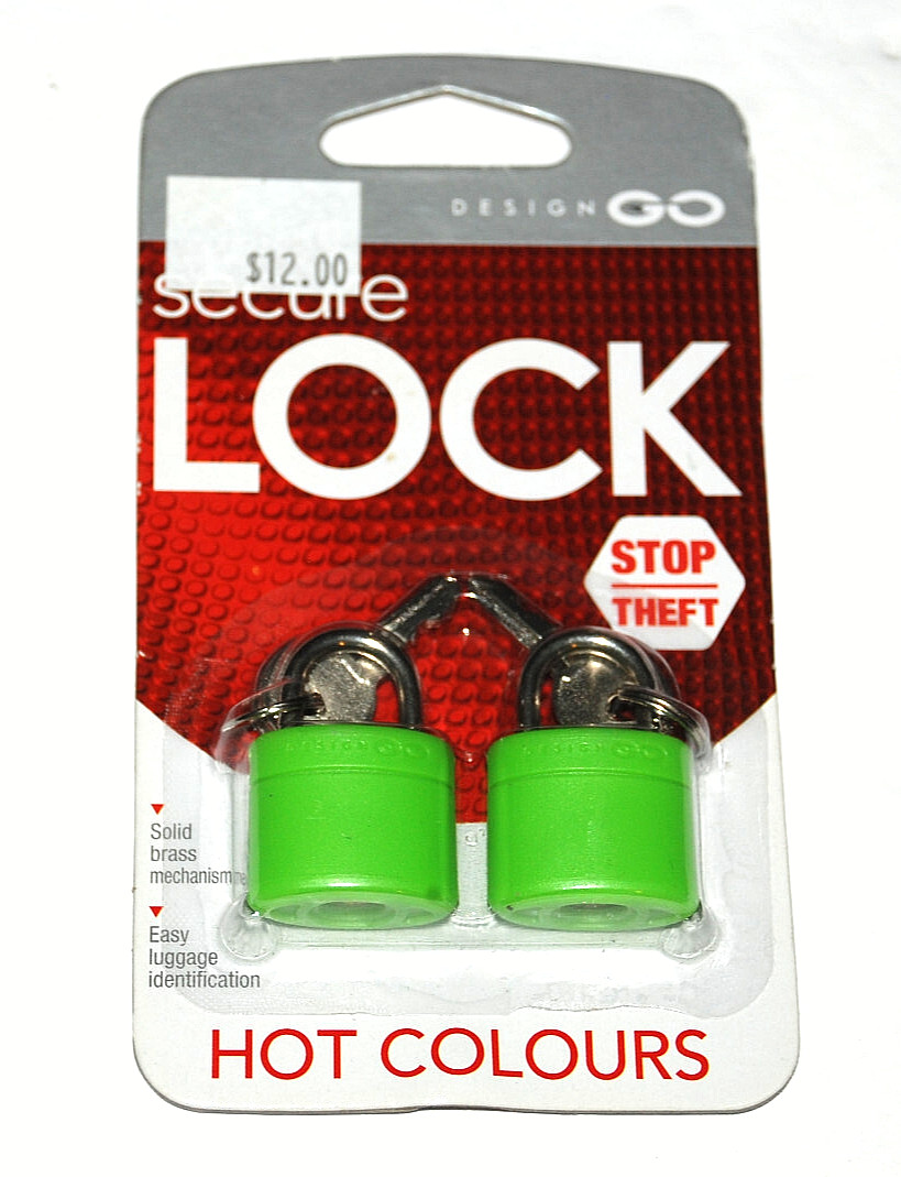 Glo Locks by GO TRAVEL TSA Approved 2 Padlocks Keys Safe Secure Stop Theft Green
