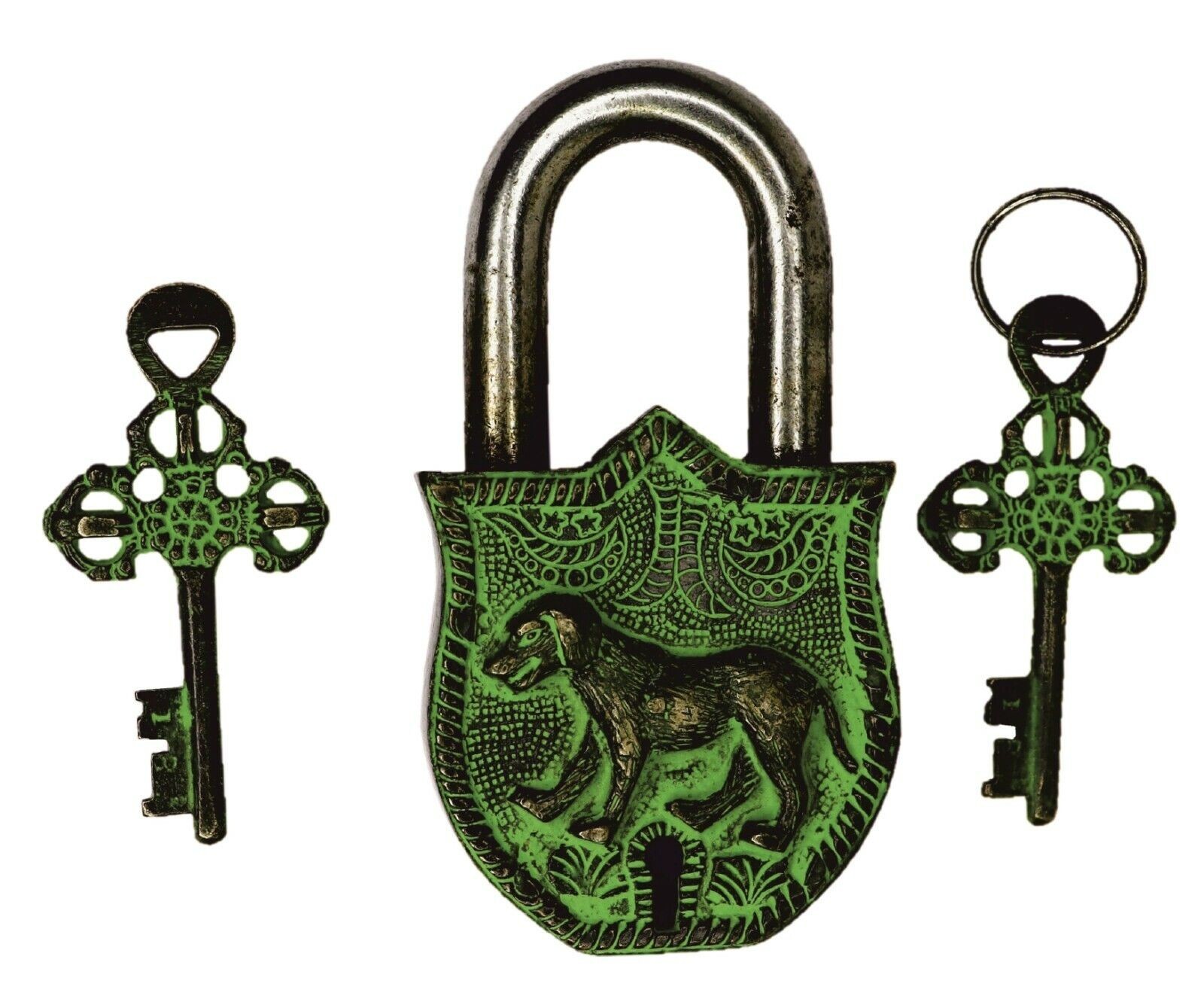 Dog Engraved Antique Vintage Style Padlock Handmade Brass Door Lock Home Decor