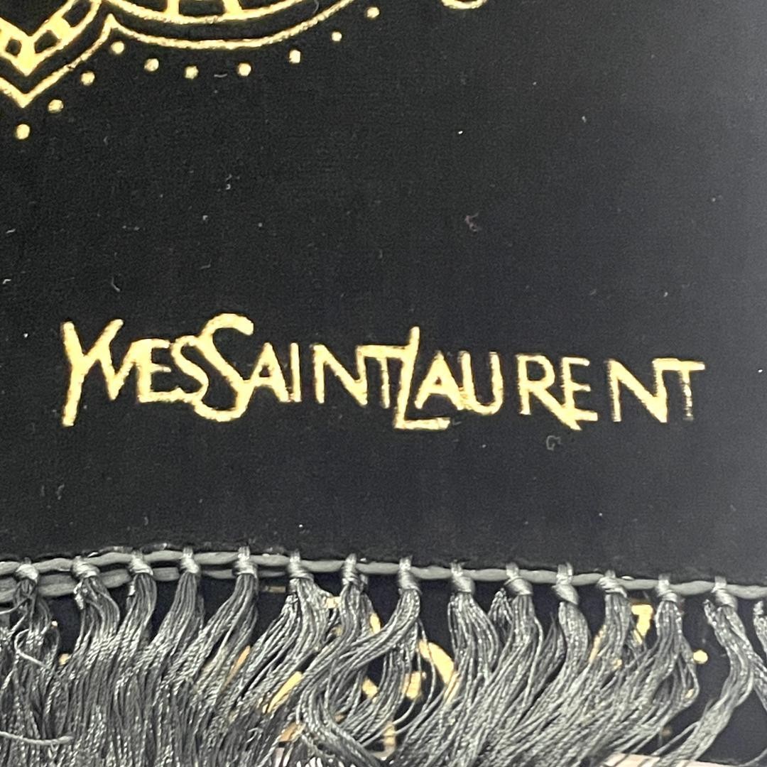 Yves Saint Laurent Scarf Velvet Fringe 190cm x 51cm Black Beige Used