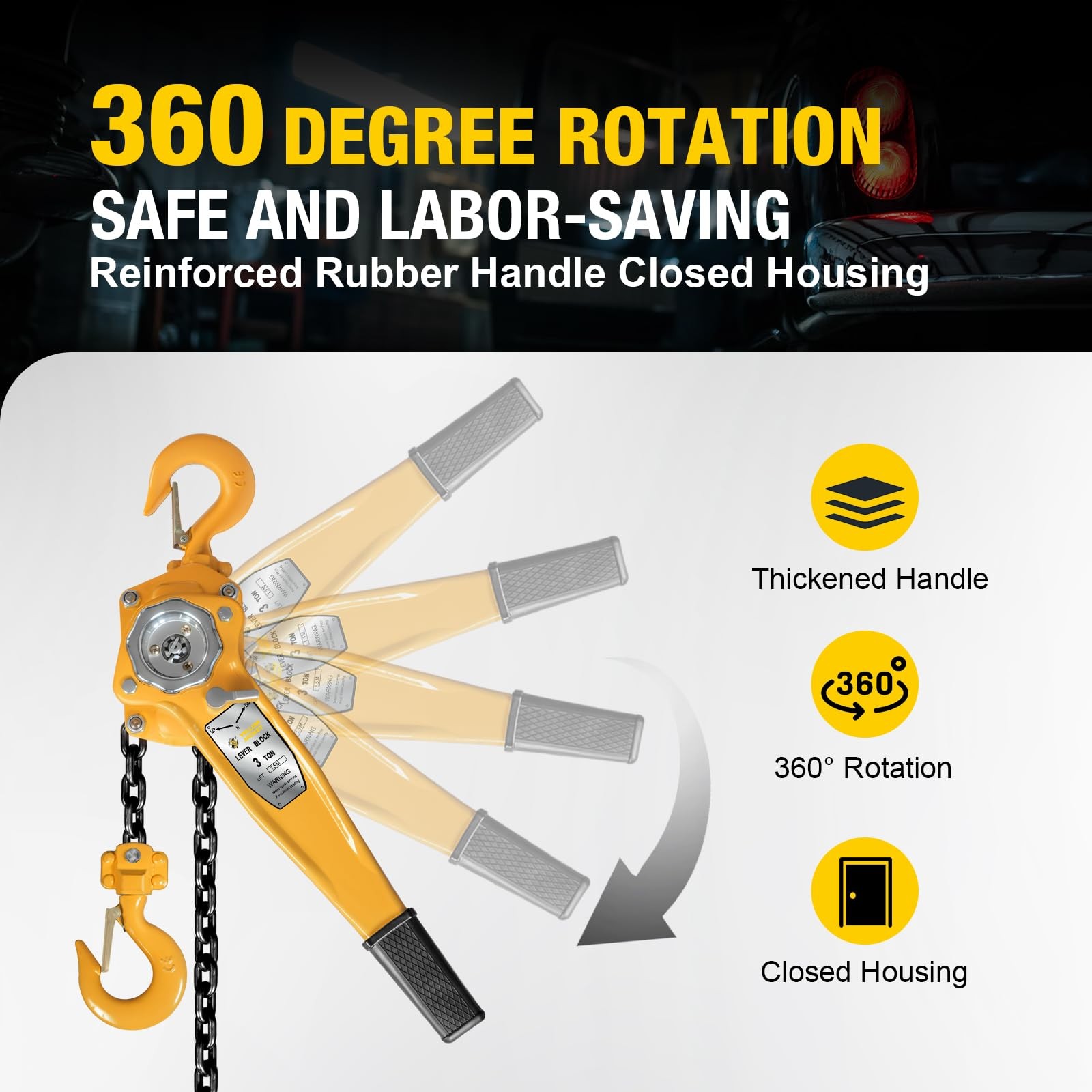 YELLOW JACKET 3 Ton Manual Lever Chain Hoist, G80 Galvanized Carbon 3 5FT