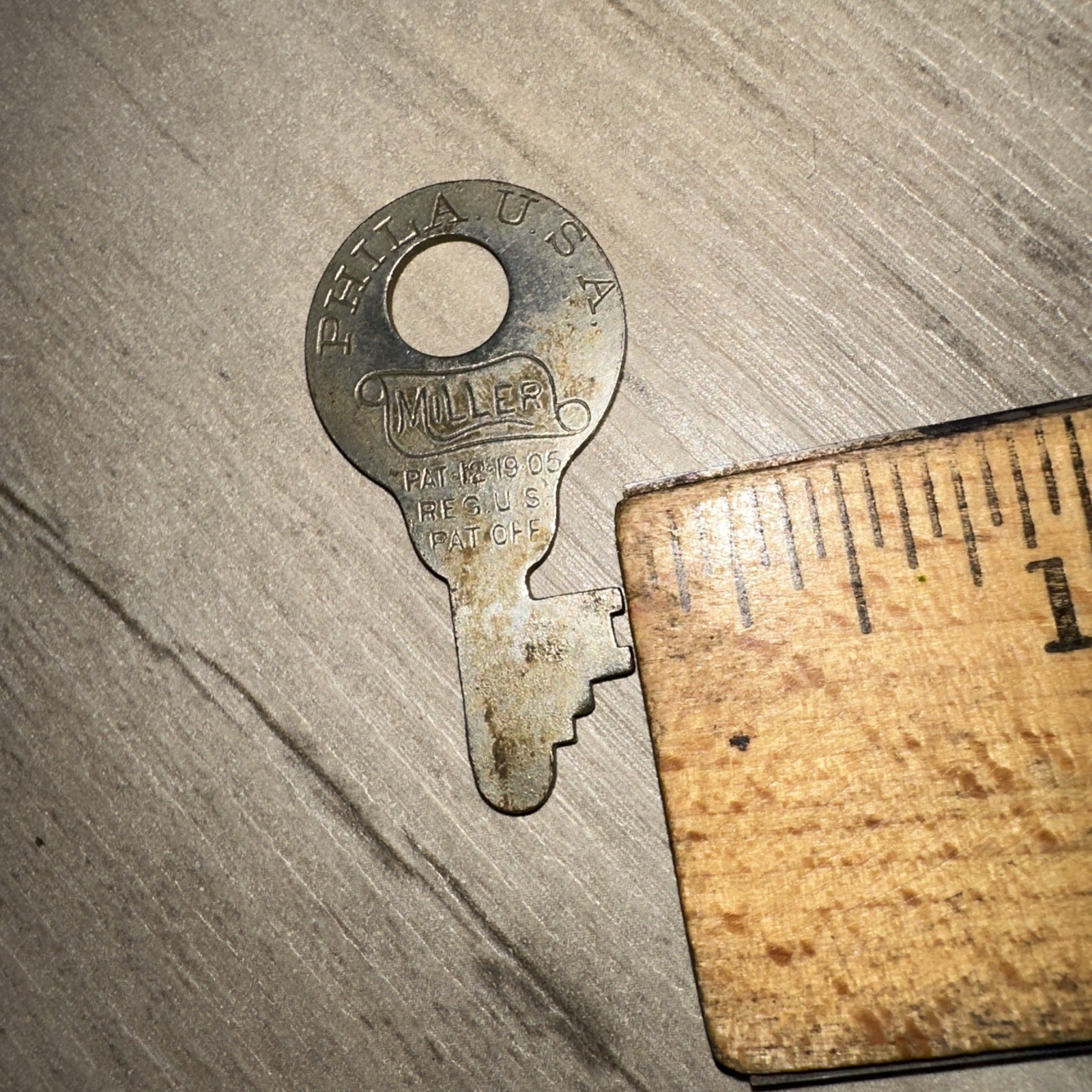 Antique Miller Flat Key For Padlock Or Cabinet 1905 Patent ￼￼