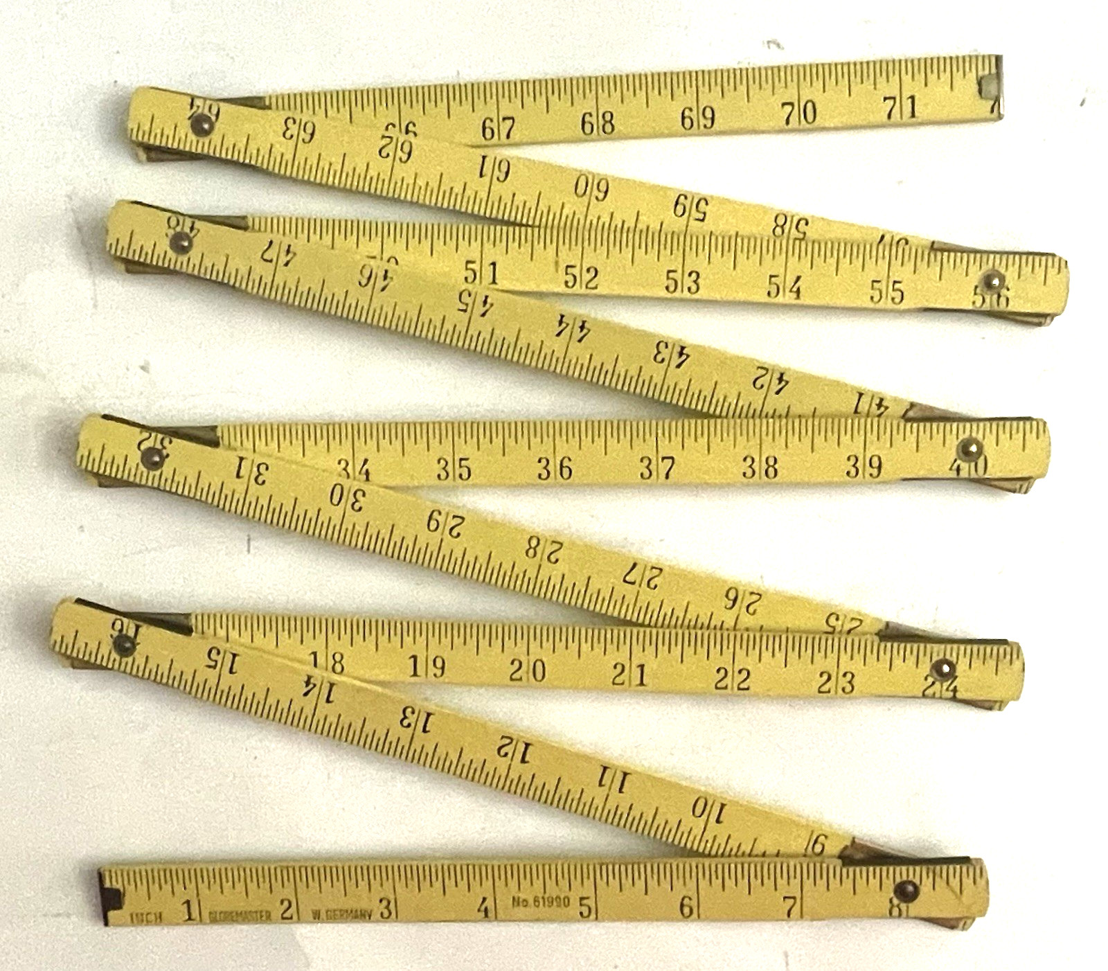 Vintage GLOBEMASTER No 61990 WOOD & BRASS 72″ Folding Ruler MADE W. GERMANY EUC