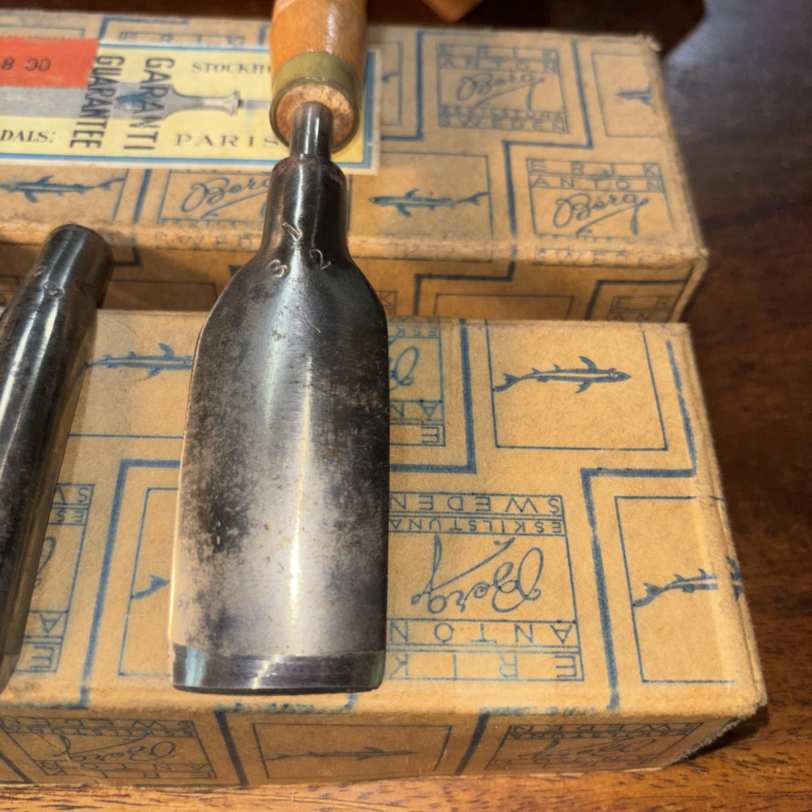 Vintage Erik Anton Berg No. 118 Firmer Chisel Box With 6 Unmarked Size Stamped